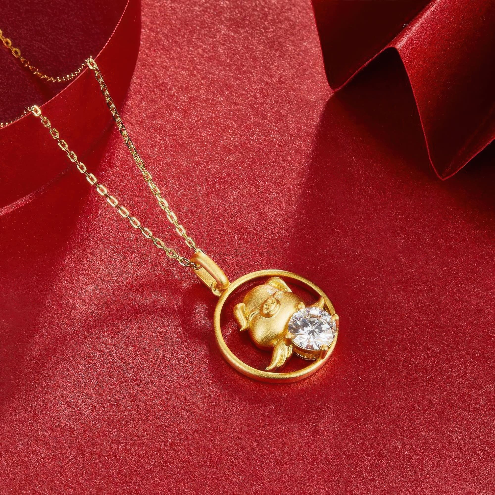 Chinese Zodiac Pig Moissanite Necklace | 22K Gold Plated 925 Silver | 1ct Moissanite Pendant - Image 4
