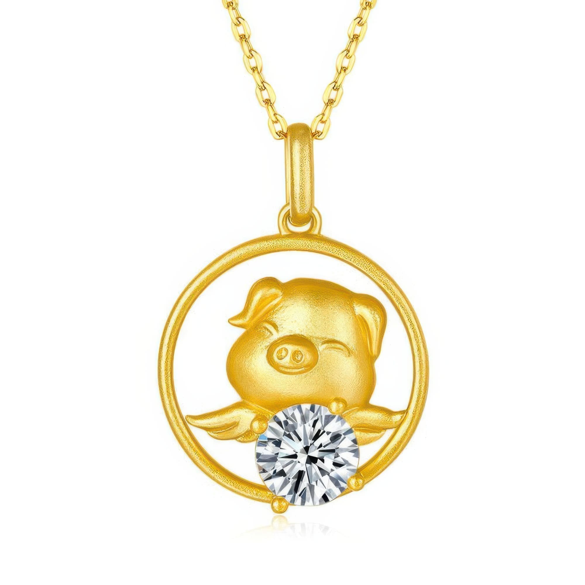 Chinese Zodiac Pig Moissanite Necklace | 22K Gold Plated 925 Silver | 1ct Moissanite Pendant