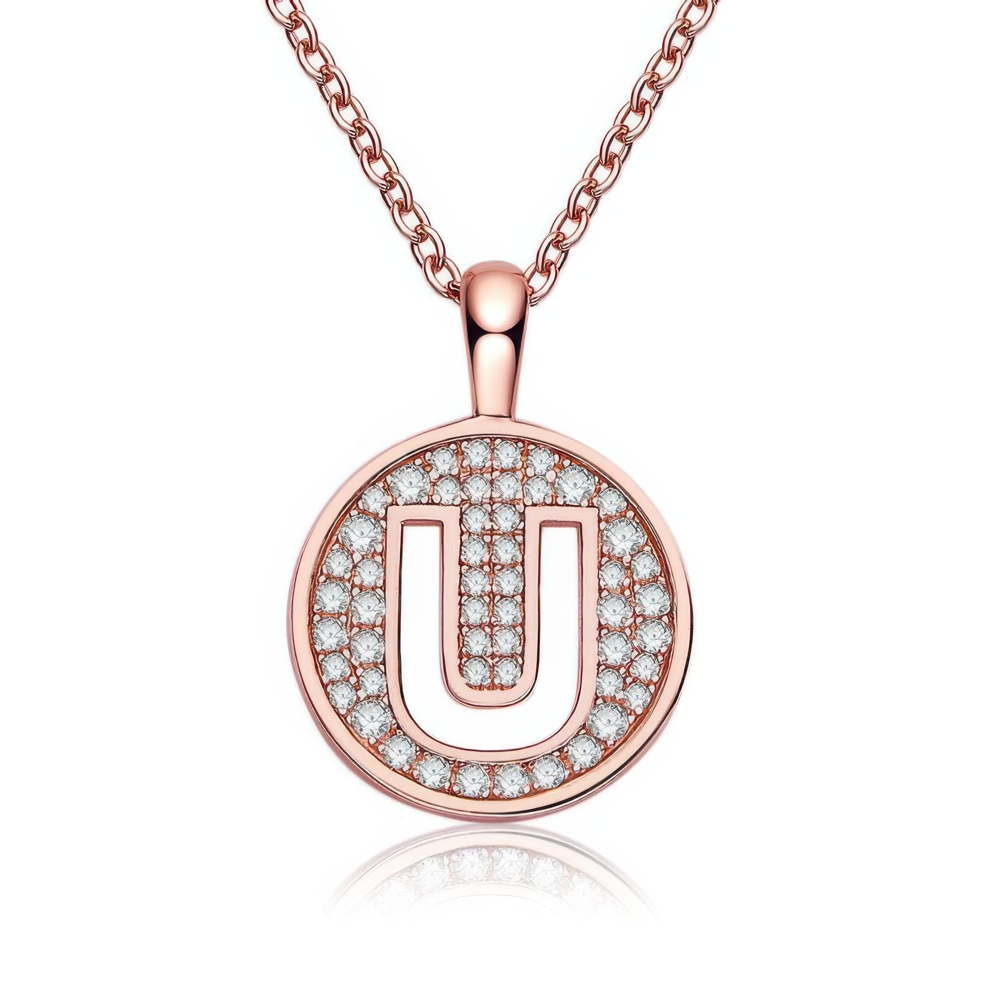 Initial U Moissanite Necklace | Dainty Rose Gold Initial Pendant | Minimalist Alphabet Jewelry