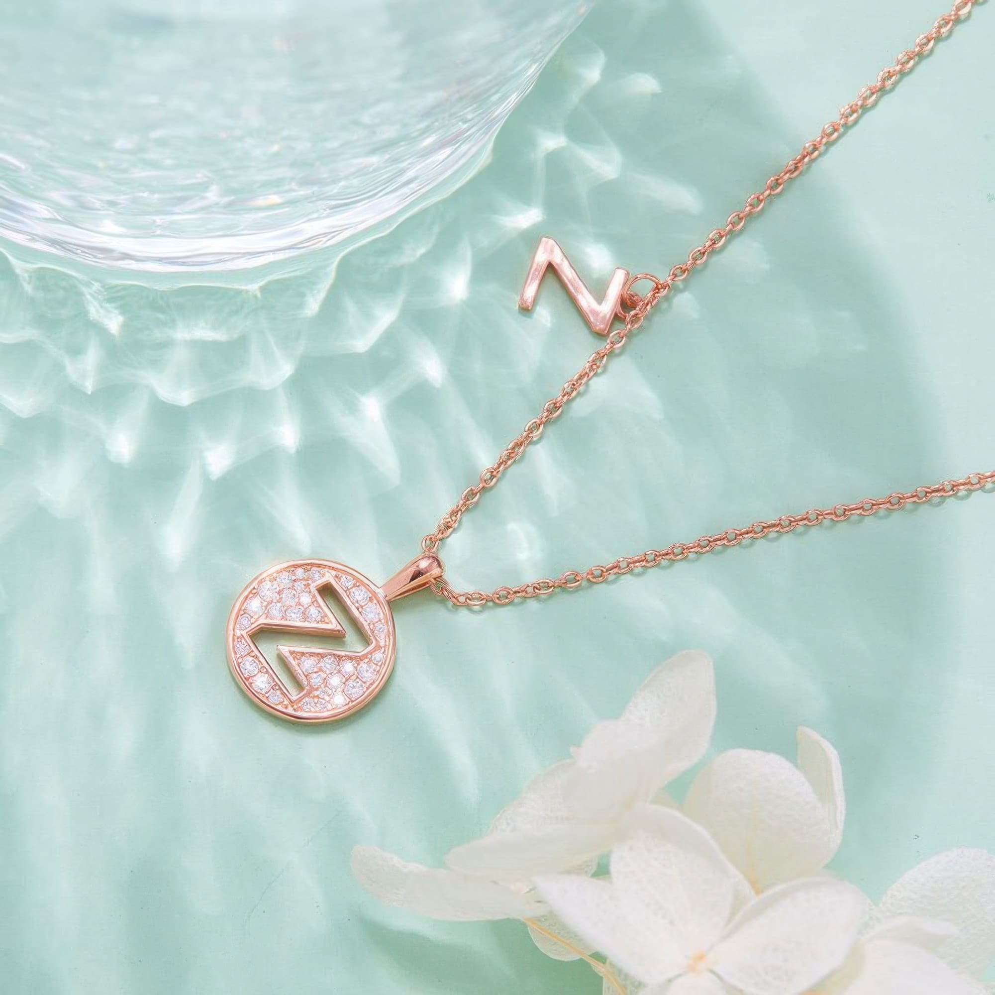 Initial Z Moissanite Necklace | Dainty Rose Gold Letter Pendant | Moissanite Accent - alternate view