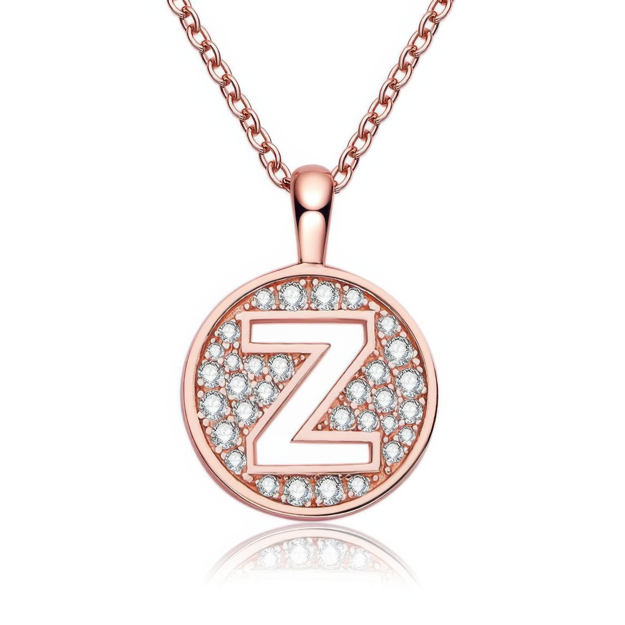Initial Z Moissanite Necklace | Dainty Rose Gold Letter Pendant | Moissanite Accent