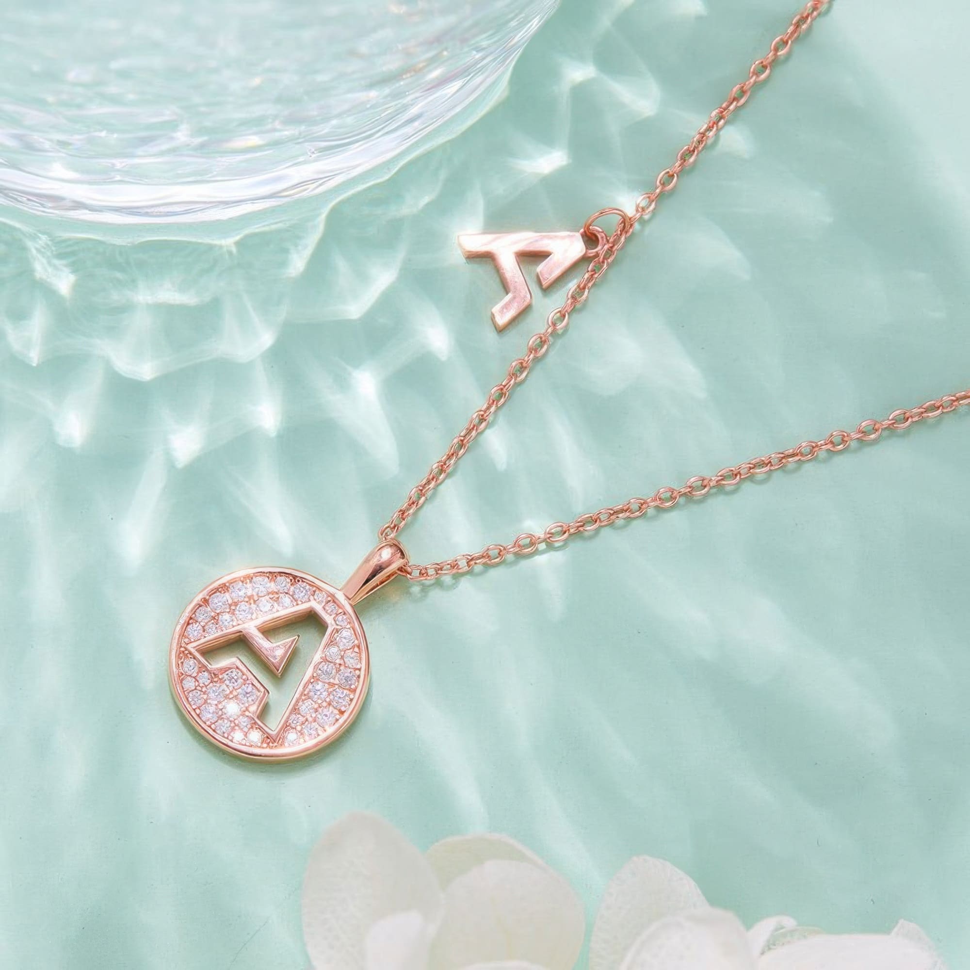 Initial A Moissanite Necklace | 925 Silver Rose Gold Plated Dainty A-Z Pendant - alternate view