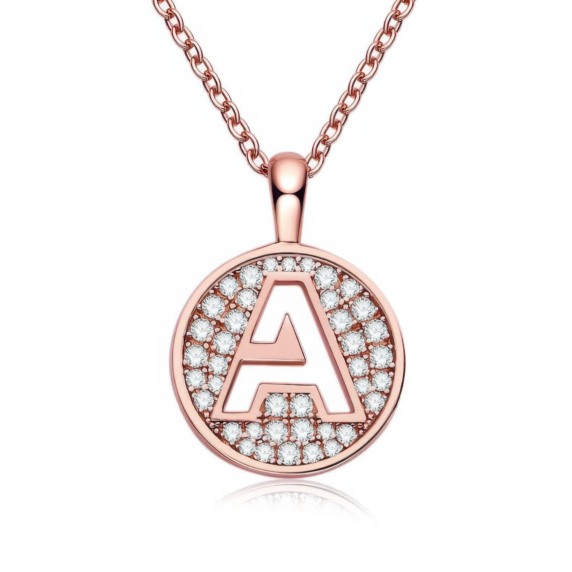 Initial A Moissanite Necklace | 925 Silver Rose Gold Plated Dainty A-Z Pendant
