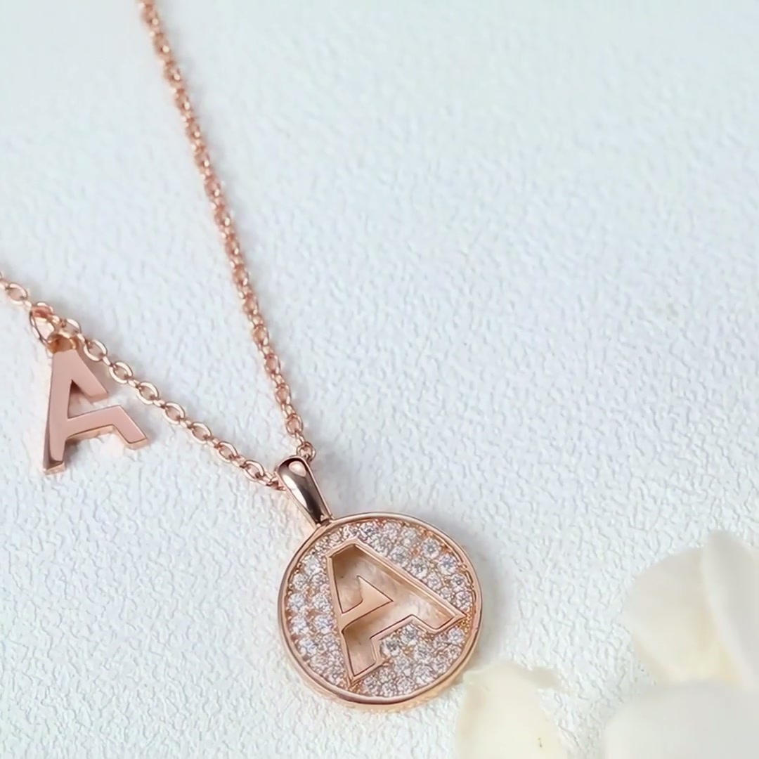 Initial A Moissanite Necklace | 925 Silver Rose Gold Plated Dainty A-Z Pendant product video thumbnail