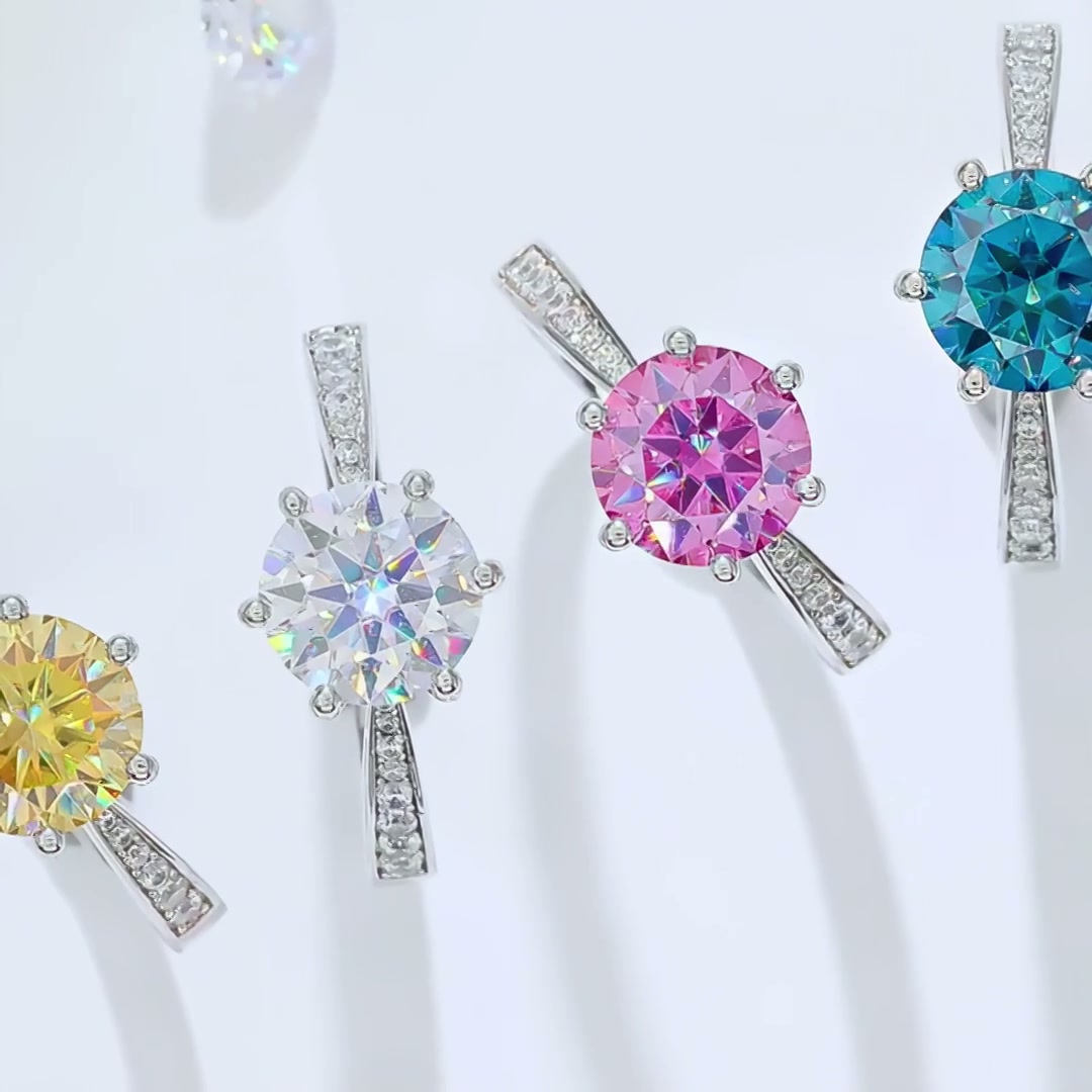 2 Carat Moissanite Statement Ring | Multi-Color Options | 925 Sterling Silver product video thumbnail