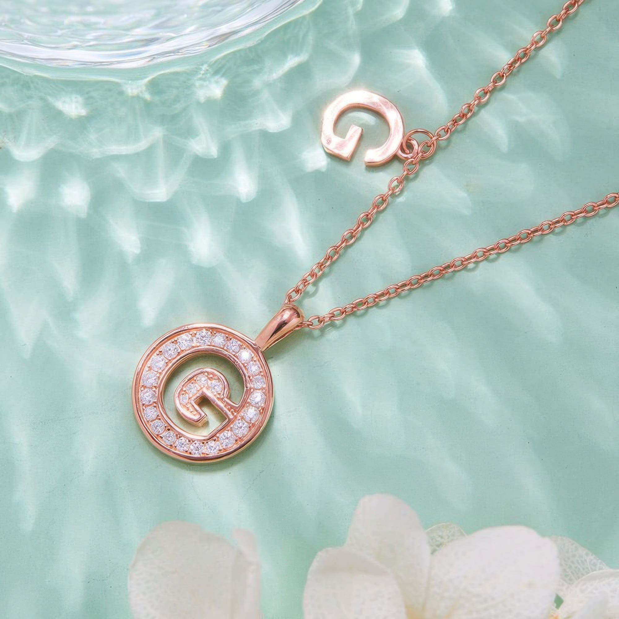 Initial G Moissanite Necklace | 925 Silver Rose Gold Plated Pendant - alternate view