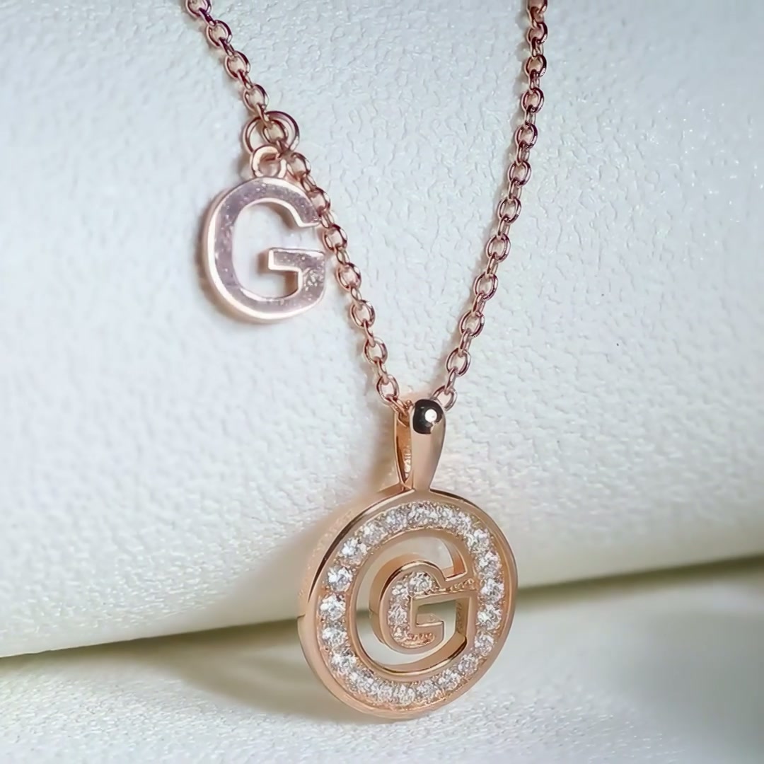 Initial G Moissanite Necklace | 925 Silver Rose Gold Plated Pendant product video thumbnail