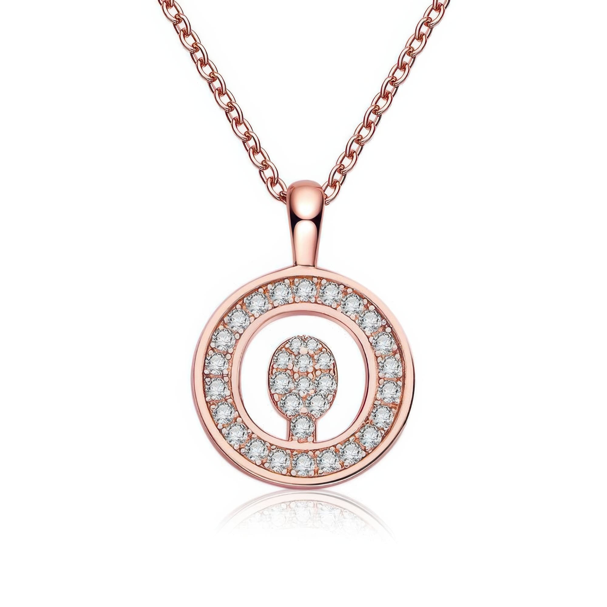Initial O Moissanite Necklace | Rose Gold Plated Alphabet Pendant