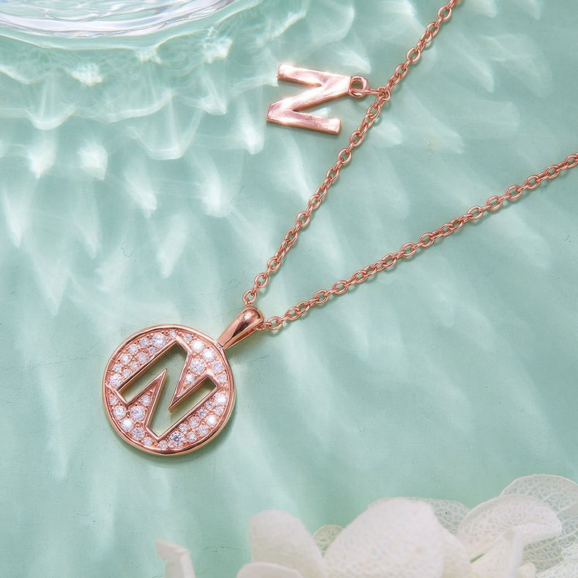 Initial N Moissanite Necklace | Rose Gold Plated 925 Silver | Alphabet Pendant - alternate view