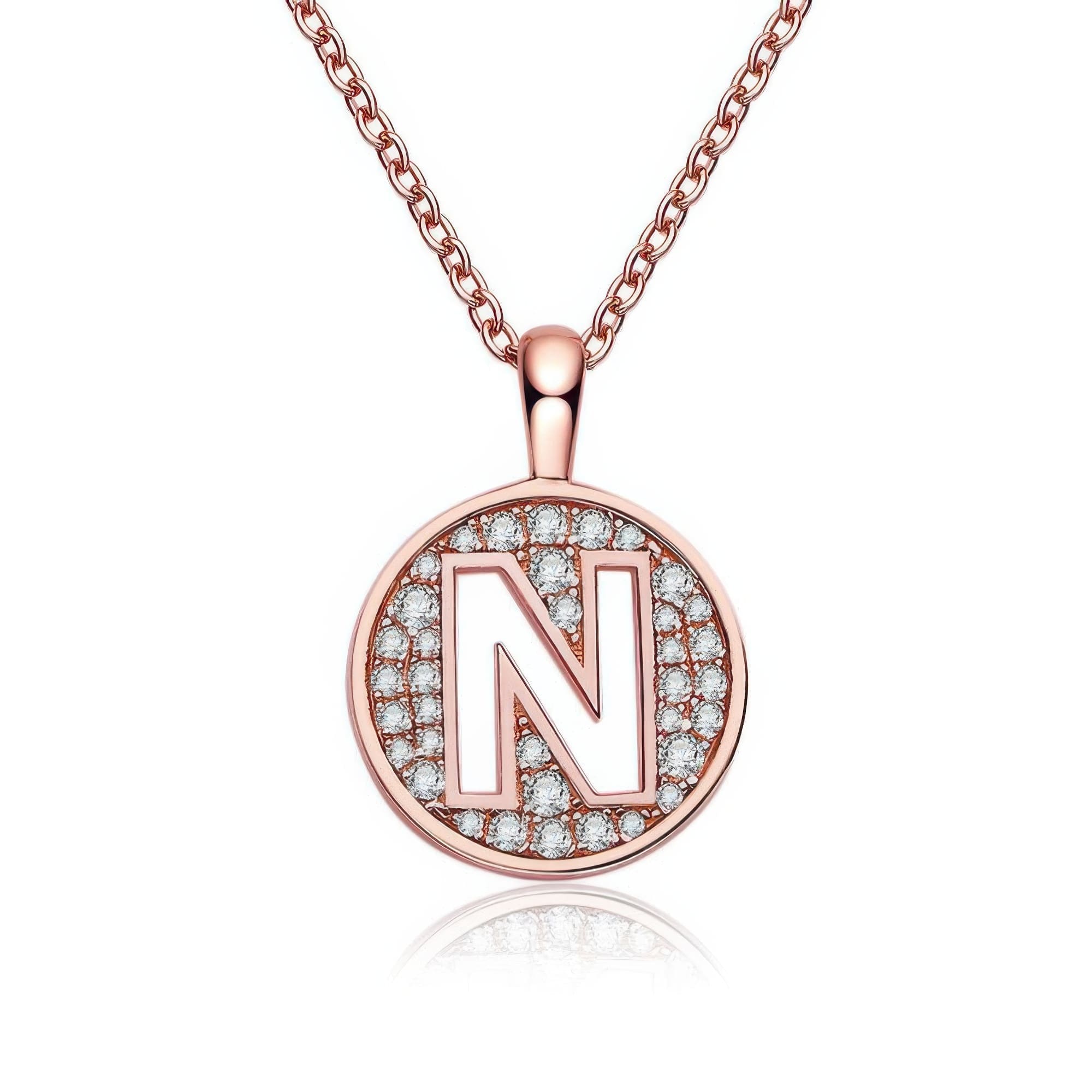 Initial N Moissanite Necklace | Rose Gold Plated 925 Silver | Alphabet Pendant