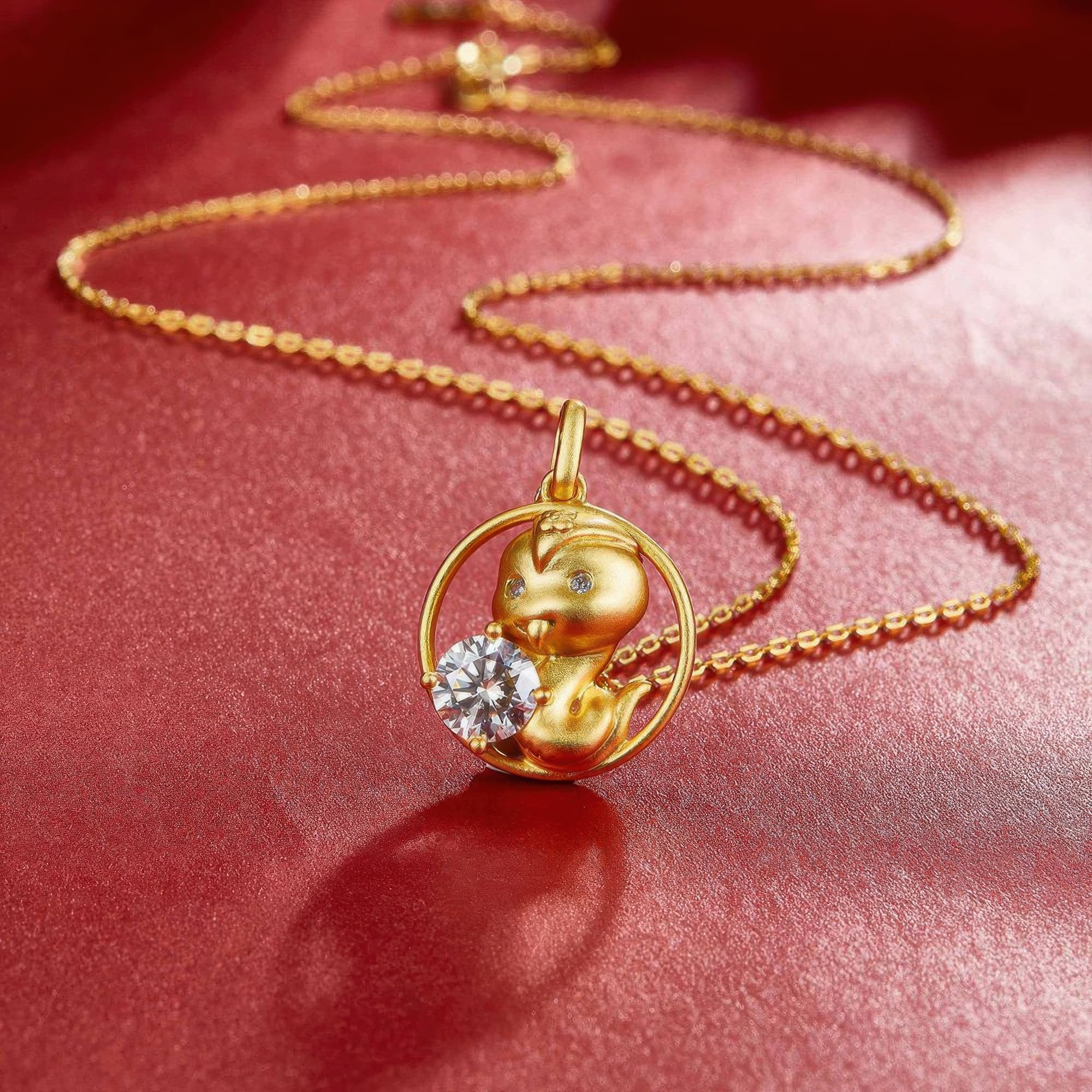 Snake Zodiac Moissanite Pendant | Ancient Crafted Moissanite Necklace, 22K Gold Plated - Image 2
