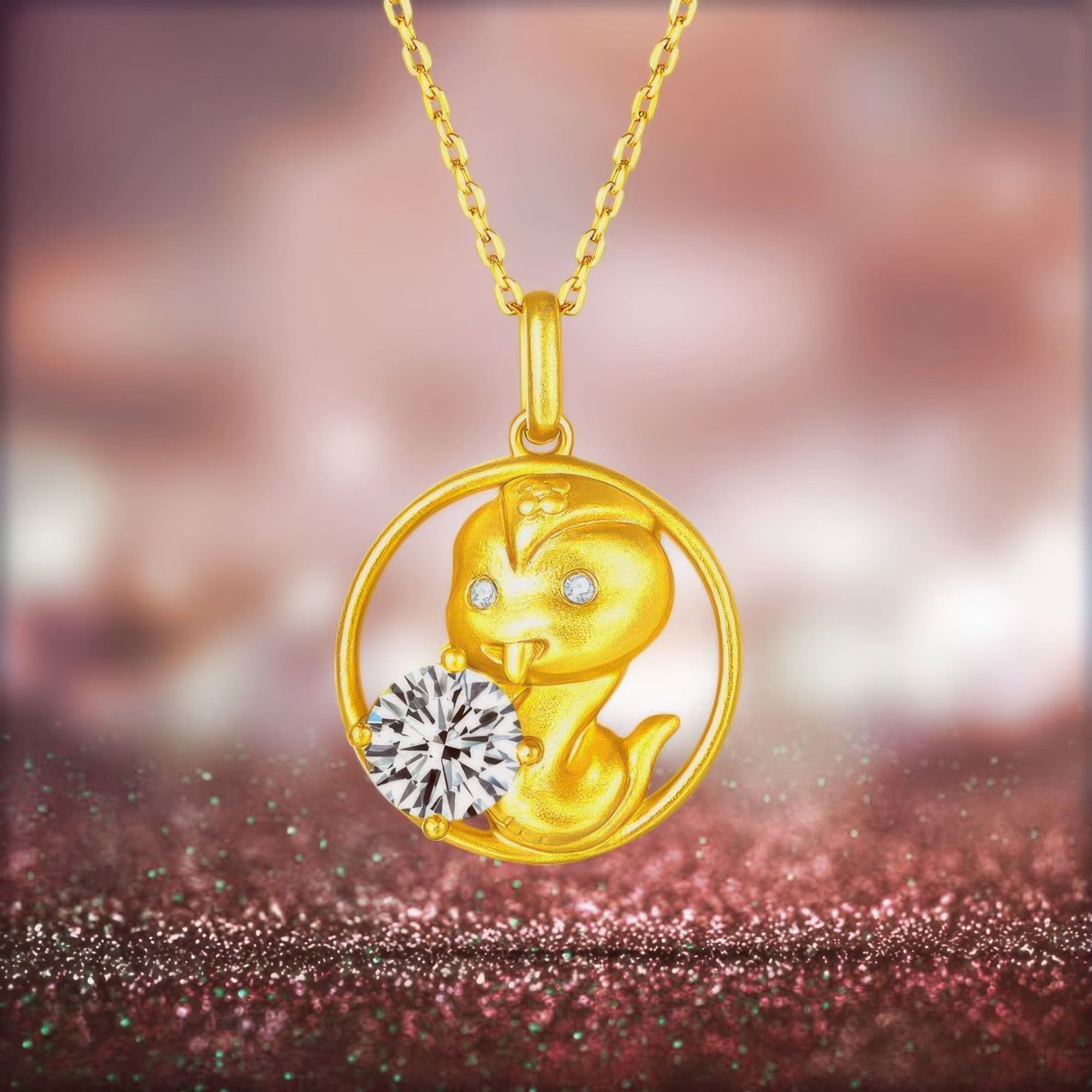 Snake Zodiac Moissanite Pendant | Ancient Crafted Moissanite Necklace, 22K Gold Plated - Image 5