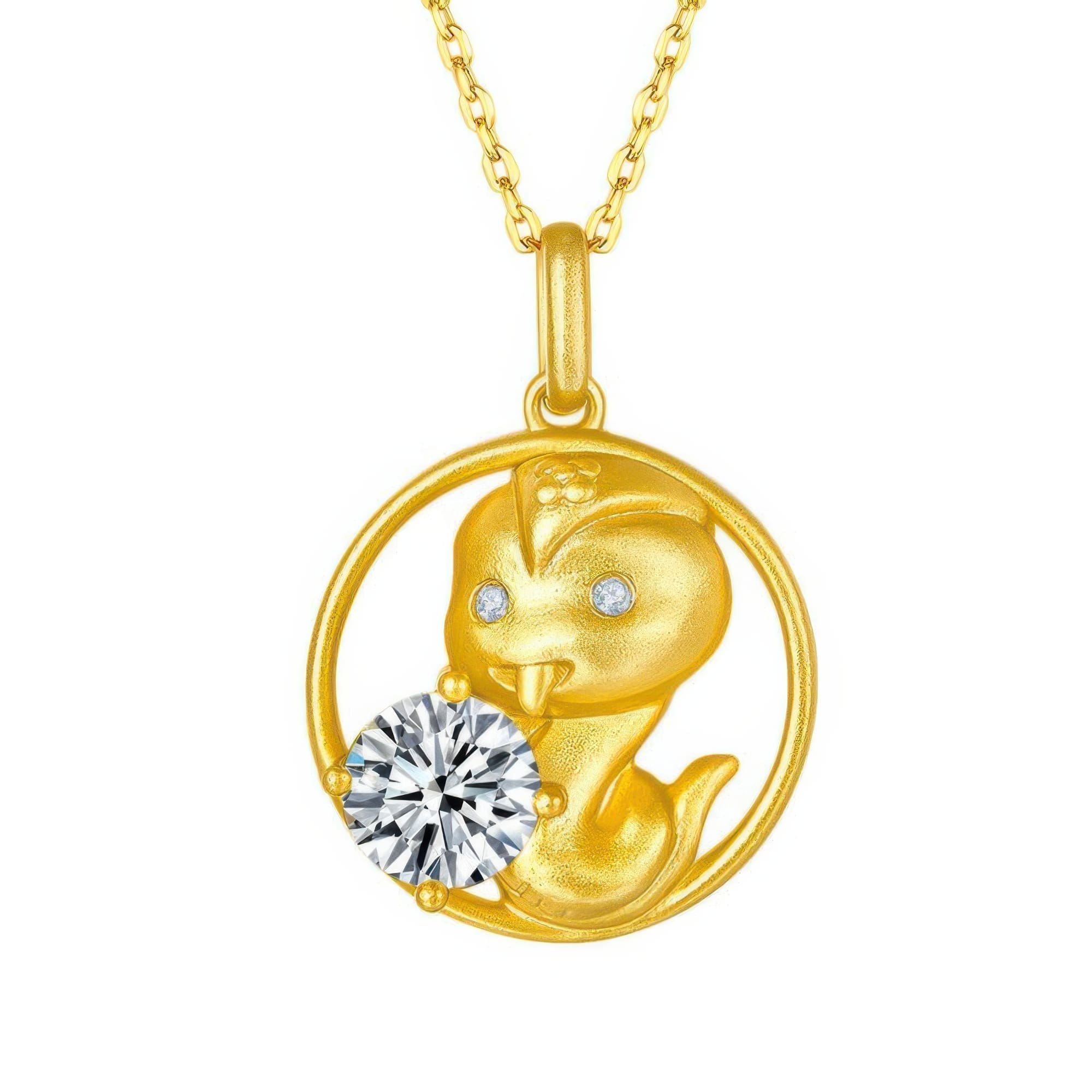 Snake Zodiac Moissanite Pendant | Ancient Crafted Moissanite Necklace, 22K Gold Plated