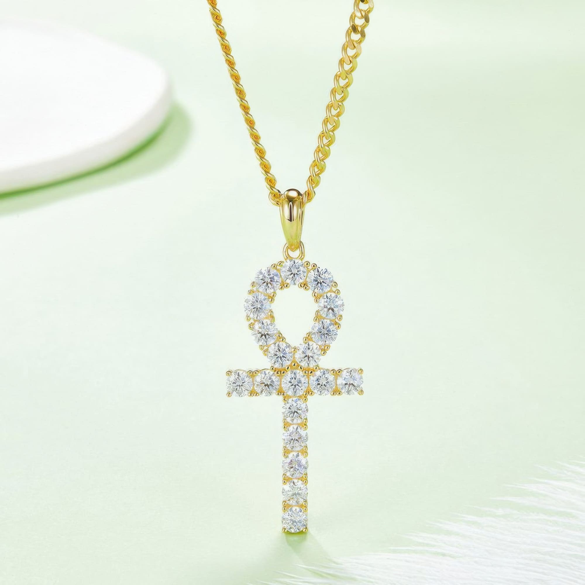 4mm Moissanite Cross Pendant Necklace | Minimalist Geometric Design | White & Yellow Gold - Image 6