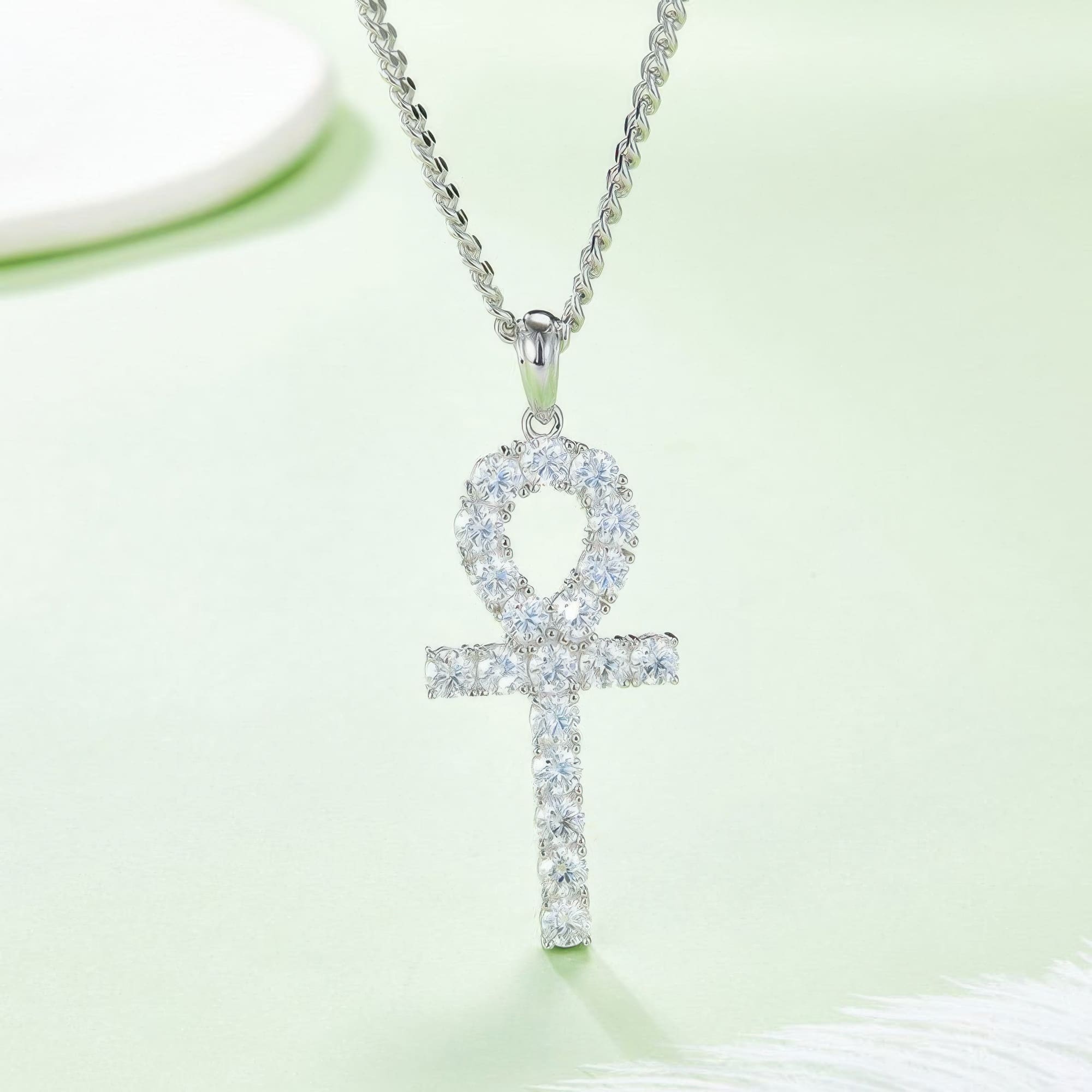 4mm Moissanite Cross Pendant Necklace | Minimalist Geometric Design | White & Yellow Gold - Image 3