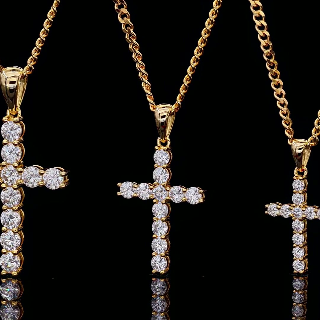 Modern Moissanite Cross Pendant Necklace | Geometric Design Moissanite D Color product video thumbnail