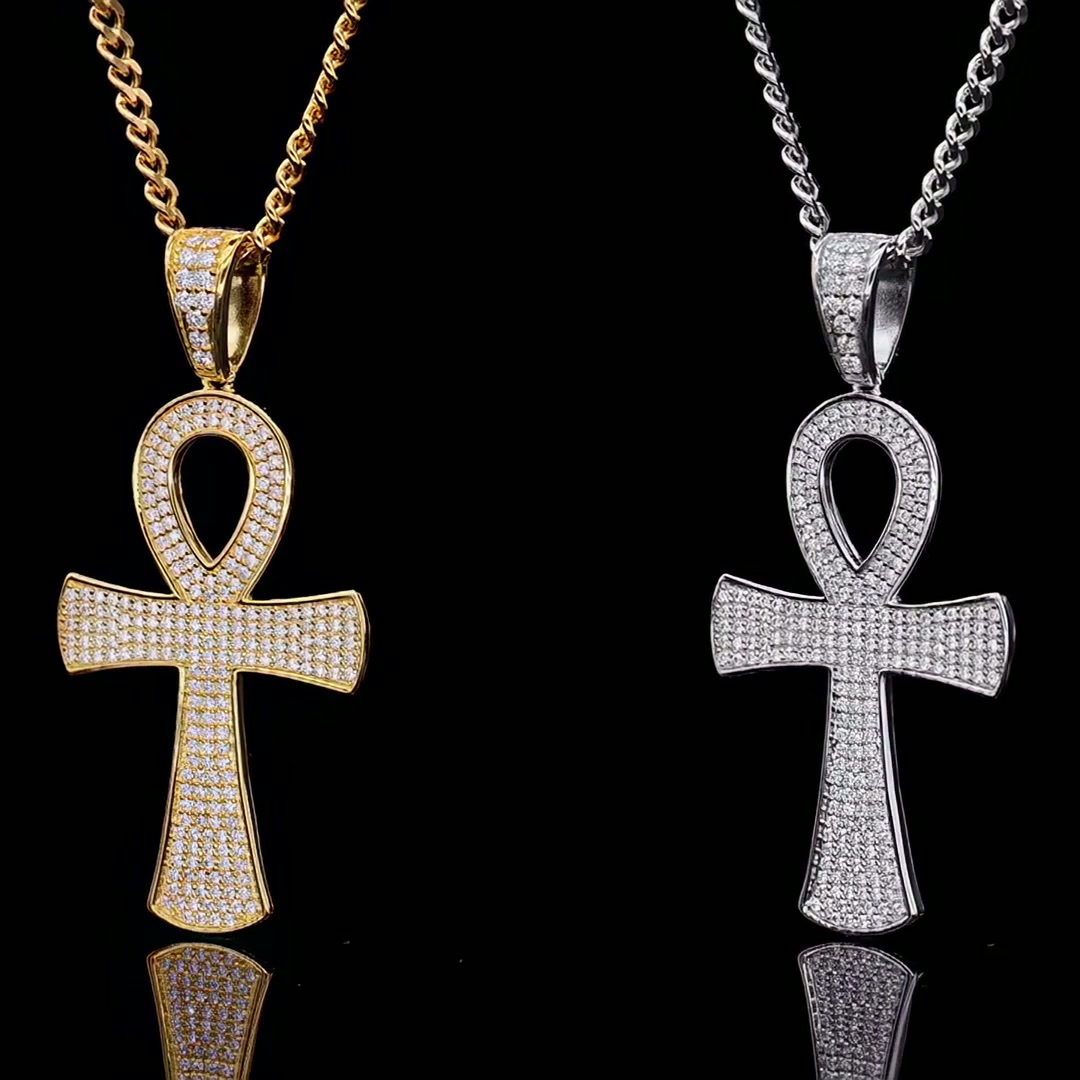 Modern Moissanite Cross Pendant Necklace | 925 Sterling Silver Geometric Design for Men product video thumbnail