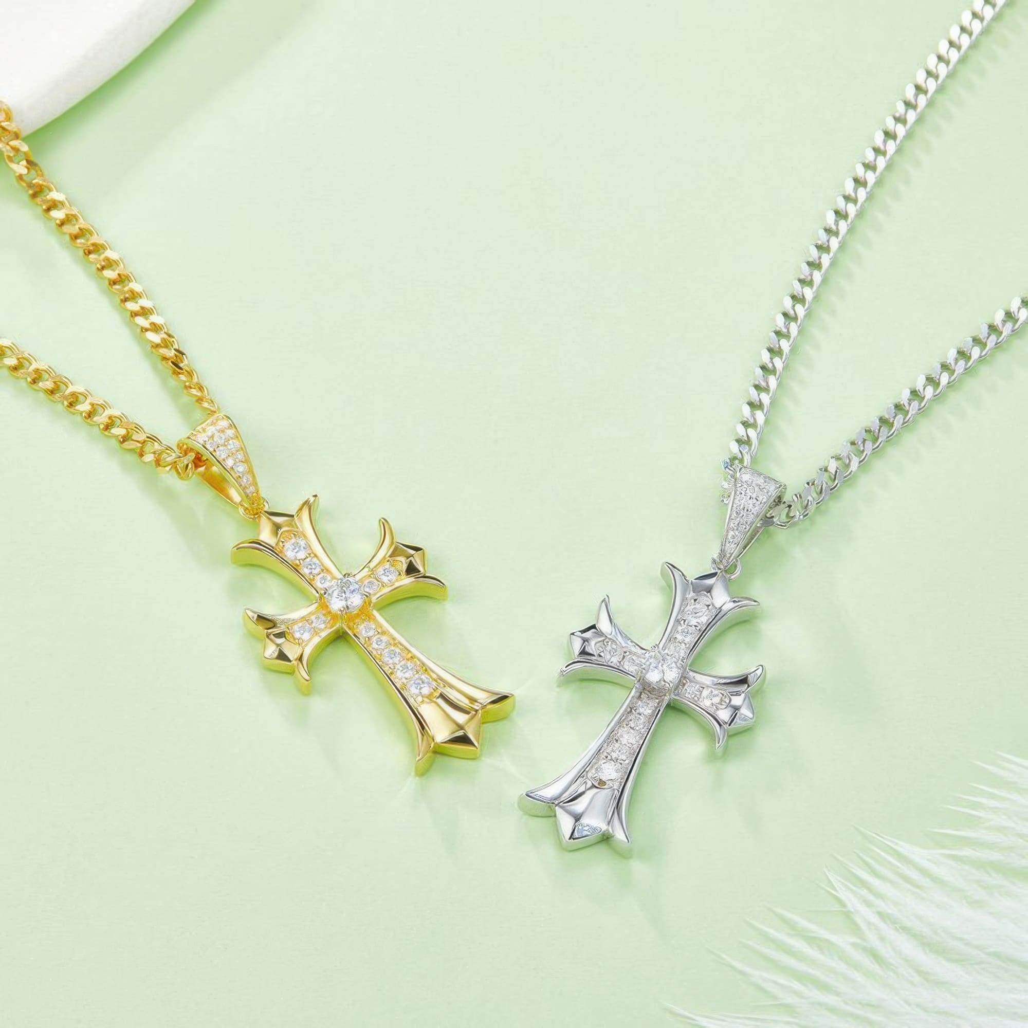 Vintage Cross Moissanite Pendant Necklace | 925 Silver D Color 4mm Stone | 2-Tone Gold - Image 4