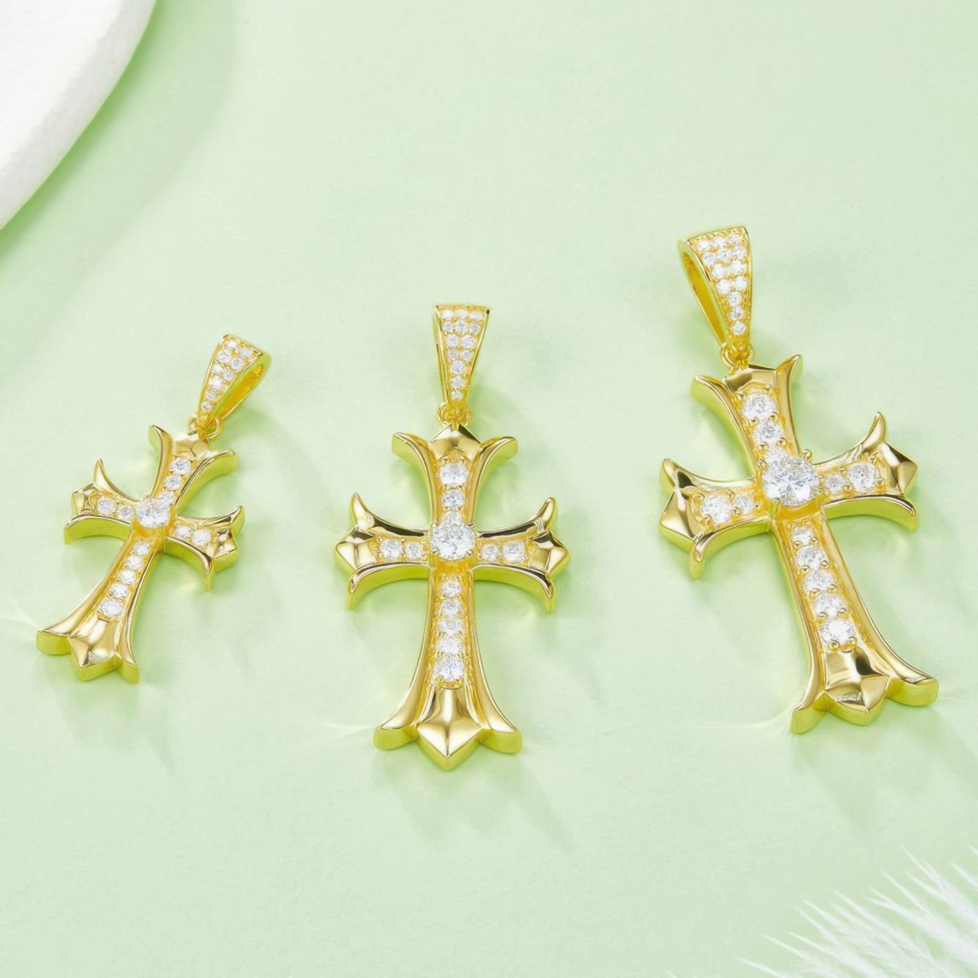 Vintage Cross Moissanite Pendant Necklace | 925 Silver D Color 4mm Stone | 2-Tone Gold - Image 5