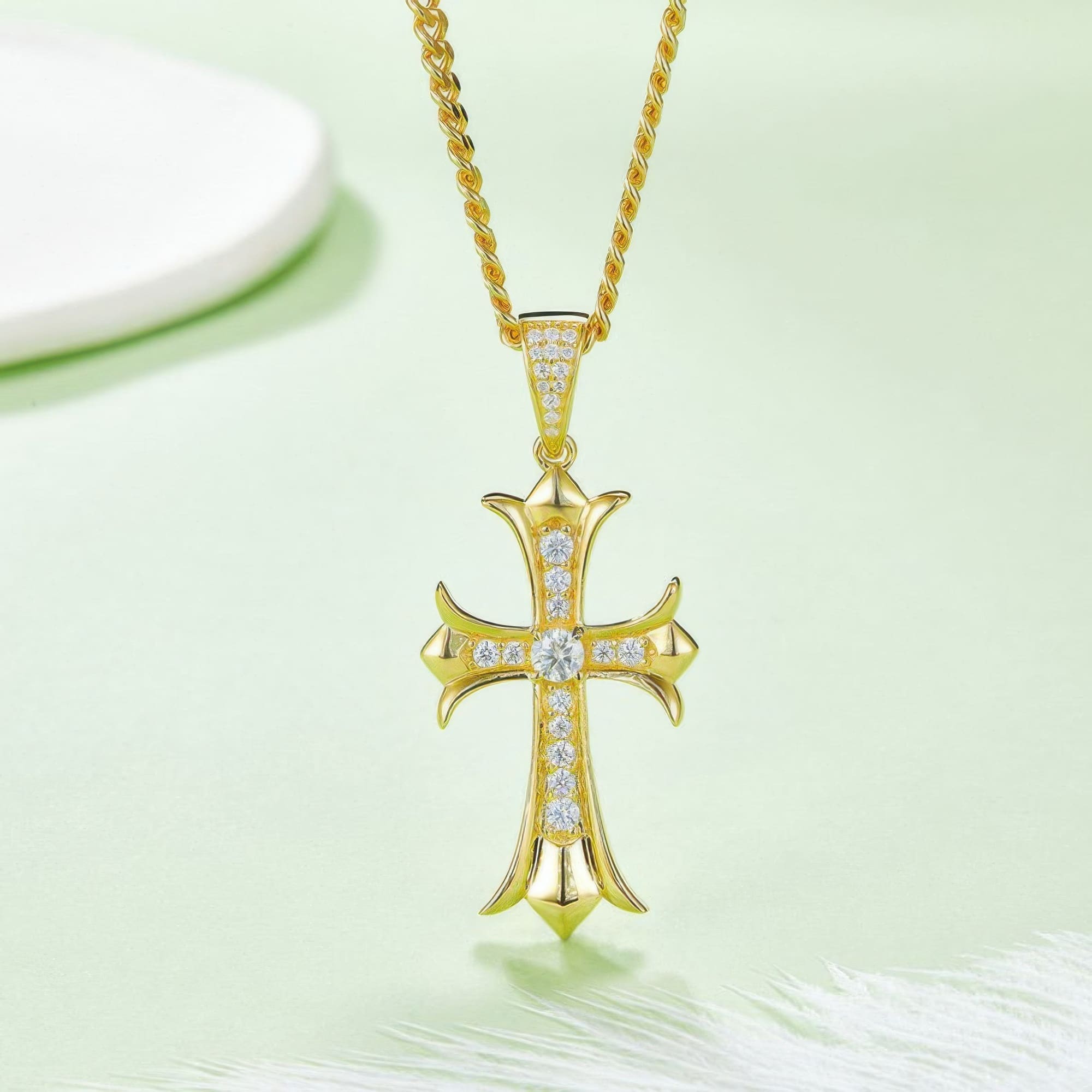 Vintage Cross Moissanite Pendant Necklace | 925 Silver D Color 4mm Stone | 2-Tone Gold - Image 6