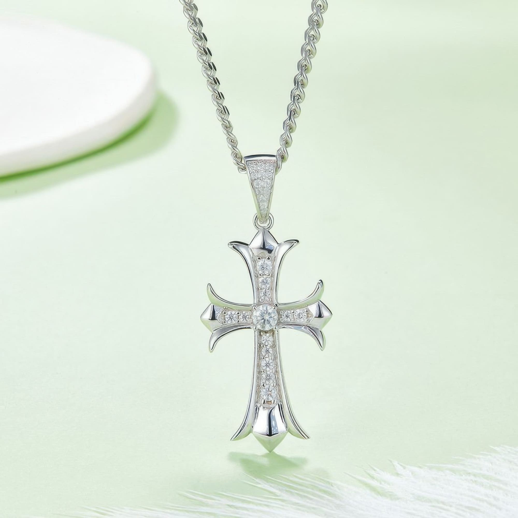 Vintage Cross Moissanite Pendant Necklace | 925 Silver D Color 4mm Stone | 2-Tone Gold - Image 3