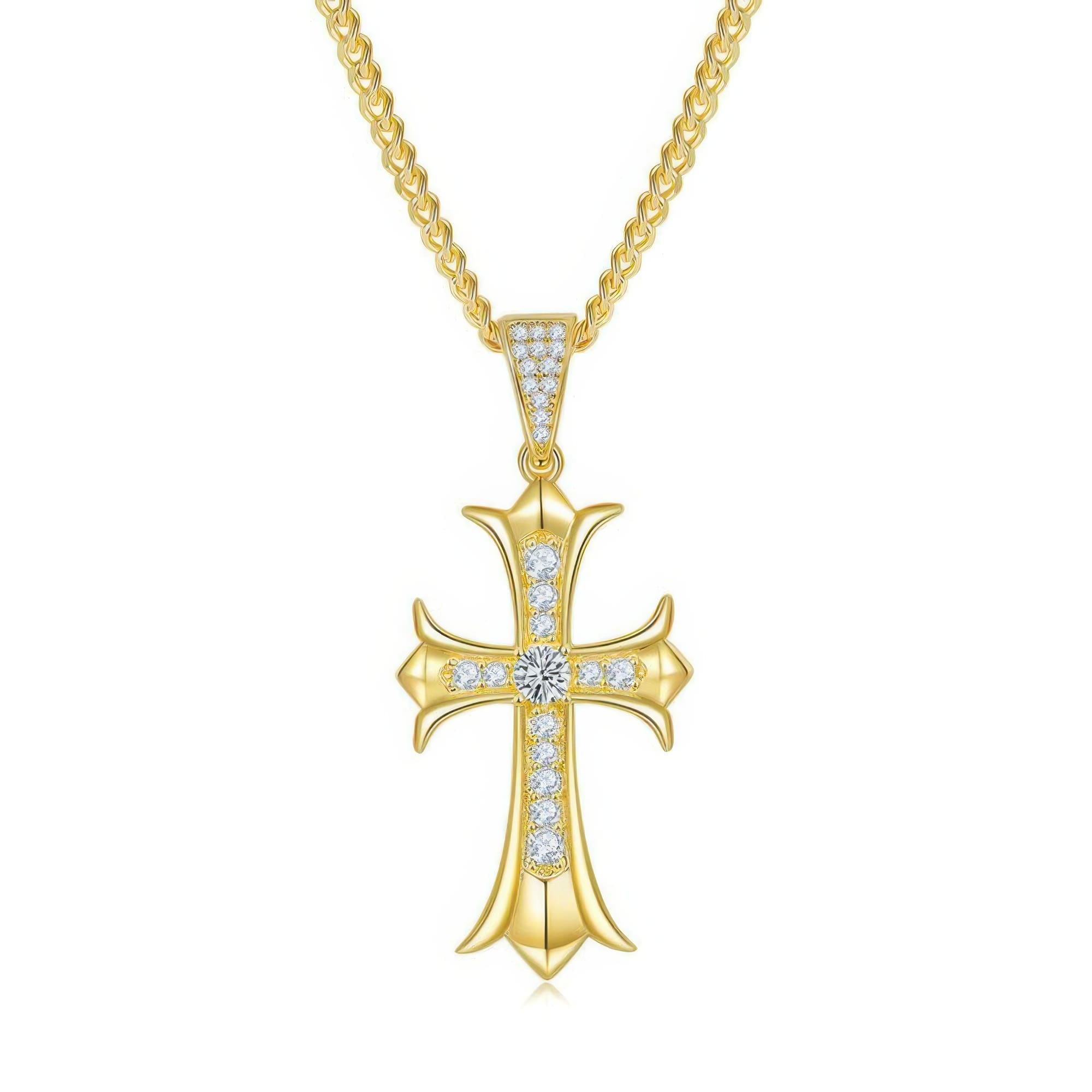 Vintage Cross Moissanite Pendant Necklace | 925 Silver D Color 4mm Stone | 2-Tone Gold - Image 7
