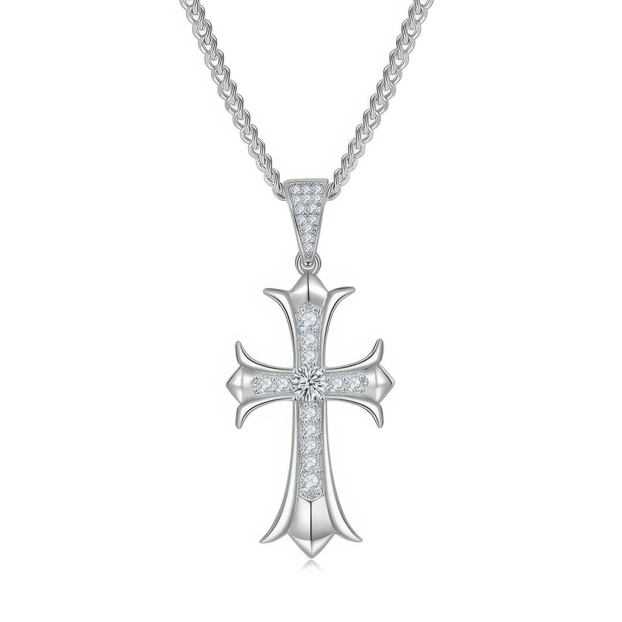 Vintage Cross Moissanite Pendant Necklace | 925 Silver D Color 4mm Stone | 2-Tone Gold