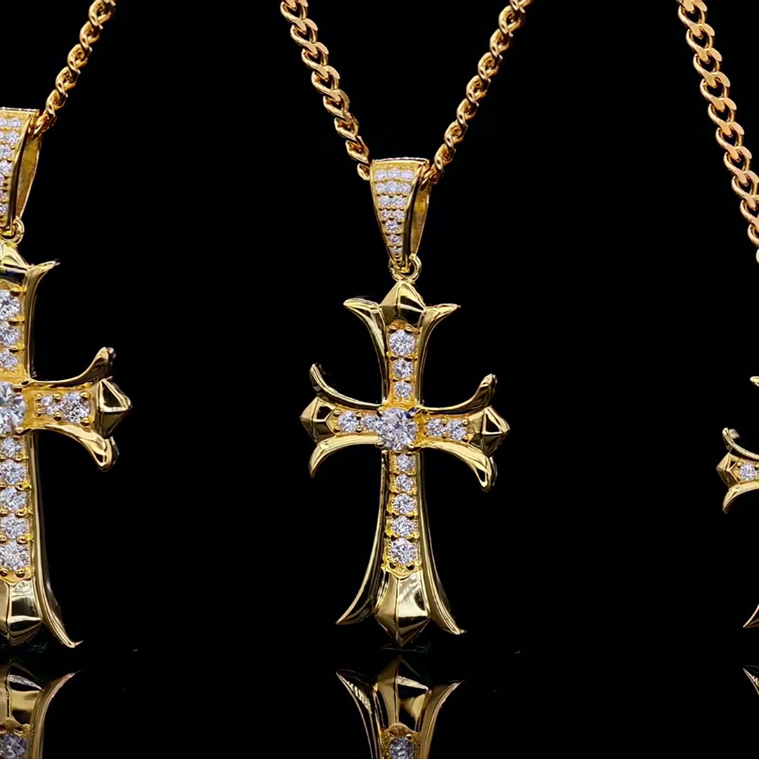 925 Silver Moissanite Cross Pendant Necklace | Vintage-Style Religious Jewelry | D Color product video thumbnail