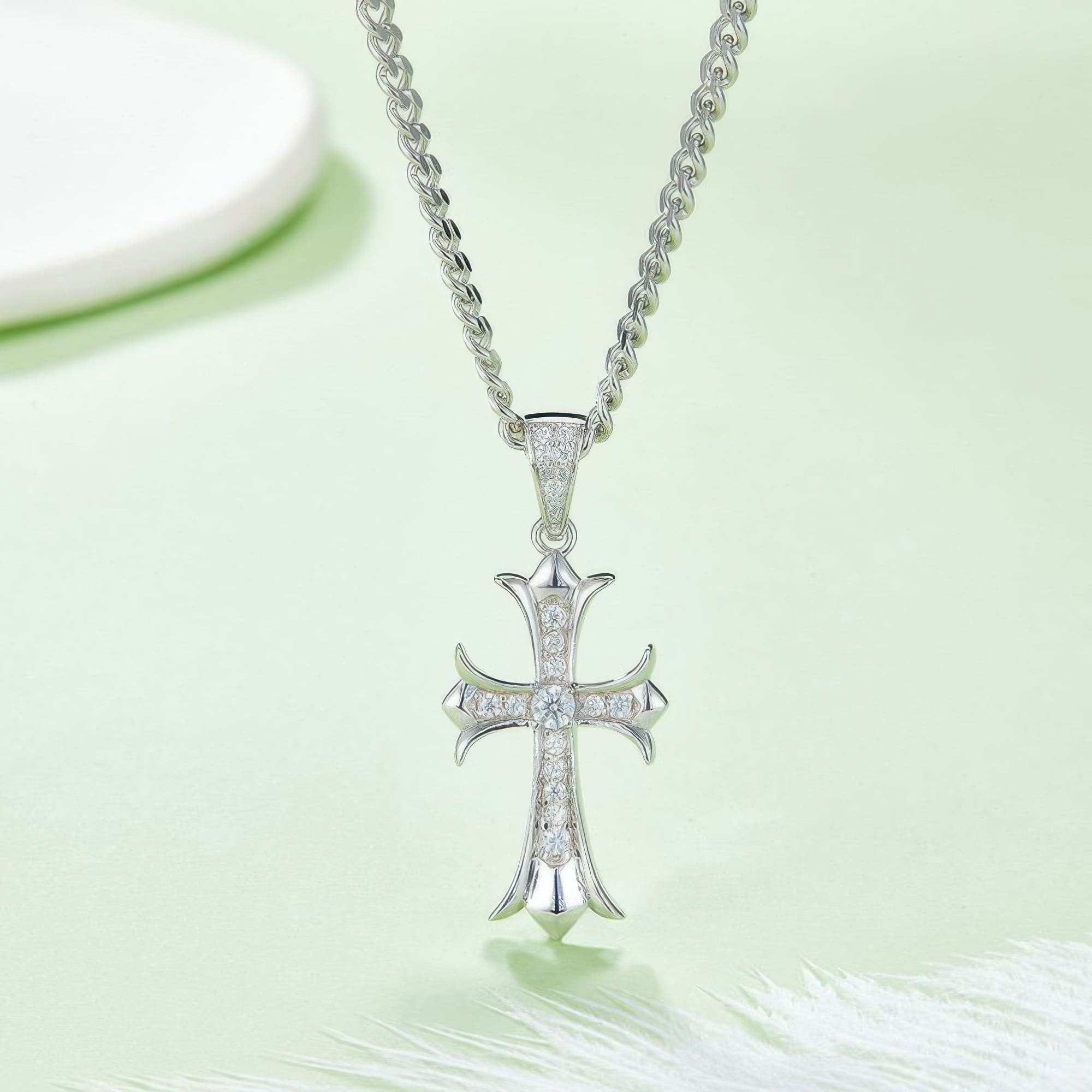 925 Silver Moissanite Cross Pendant Necklace | Vintage-Style Religious Jewelry | D Color - Image 3