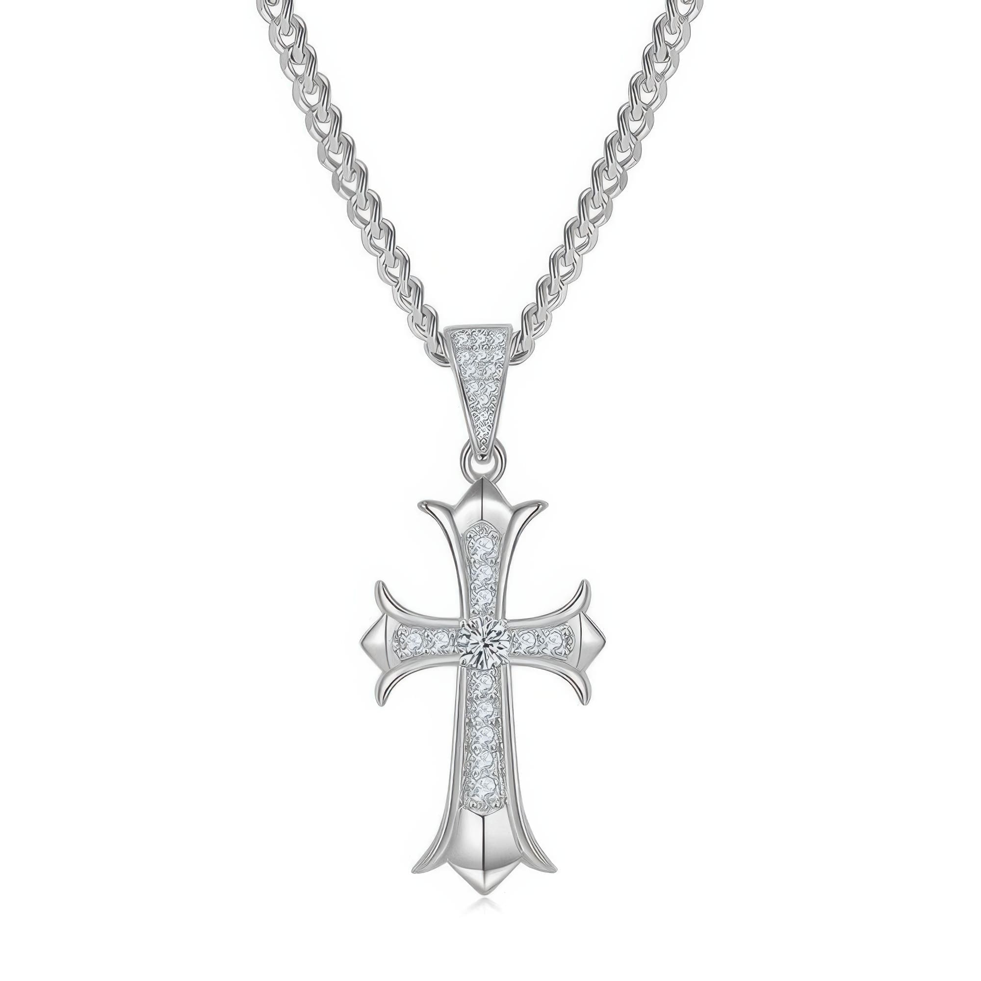 925 Silver Moissanite Cross Pendant Necklace | Vintage-Style Religious Jewelry | D Color