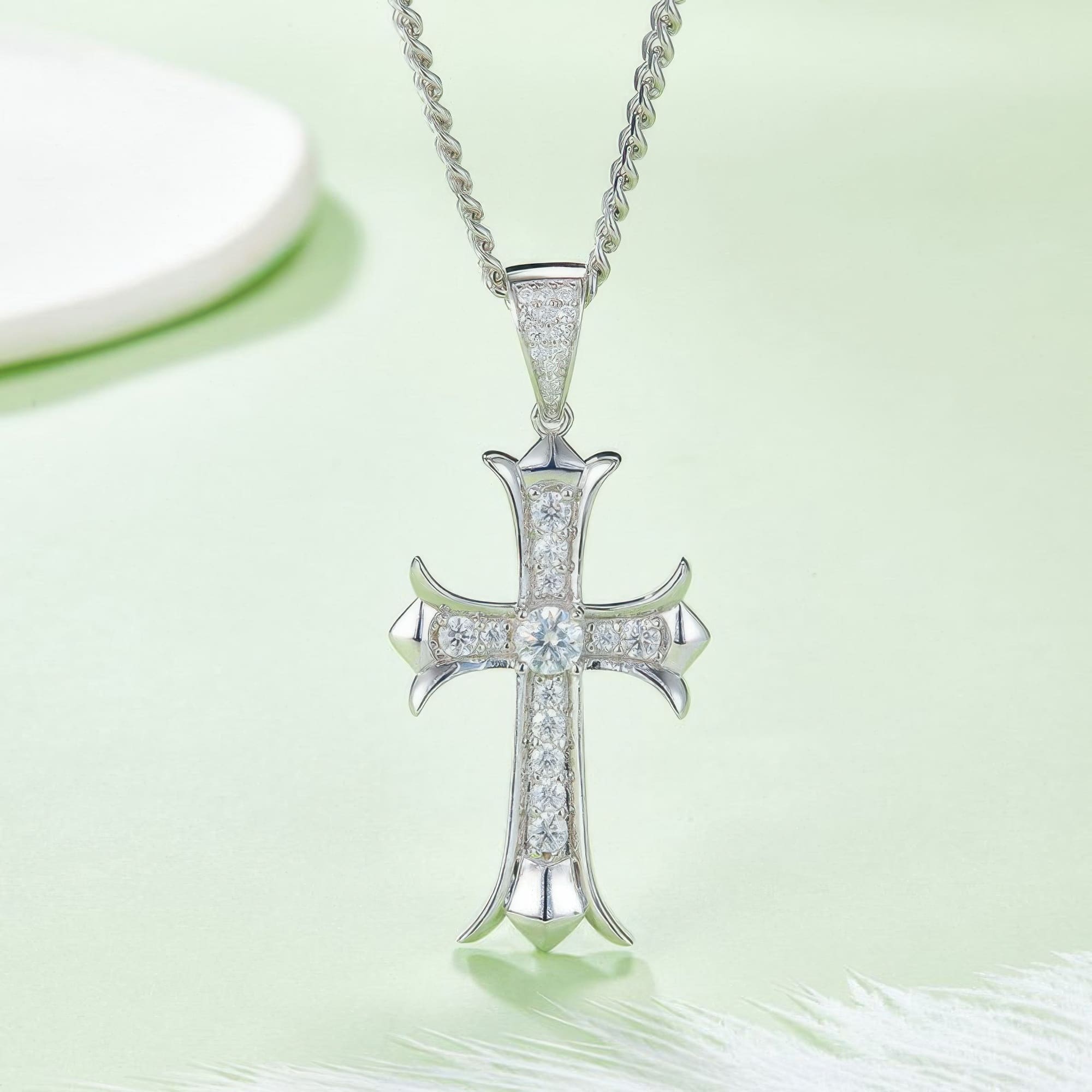 Men's Vintage Cross Moissanite Pendant | 925 Sterling Silver Religious Necklace - Image 3