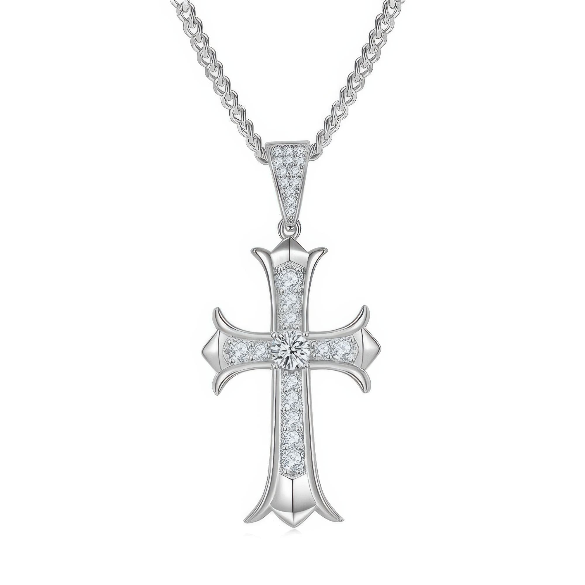 Men's Vintage Cross Moissanite Pendant | 925 Sterling Silver Religious Necklace