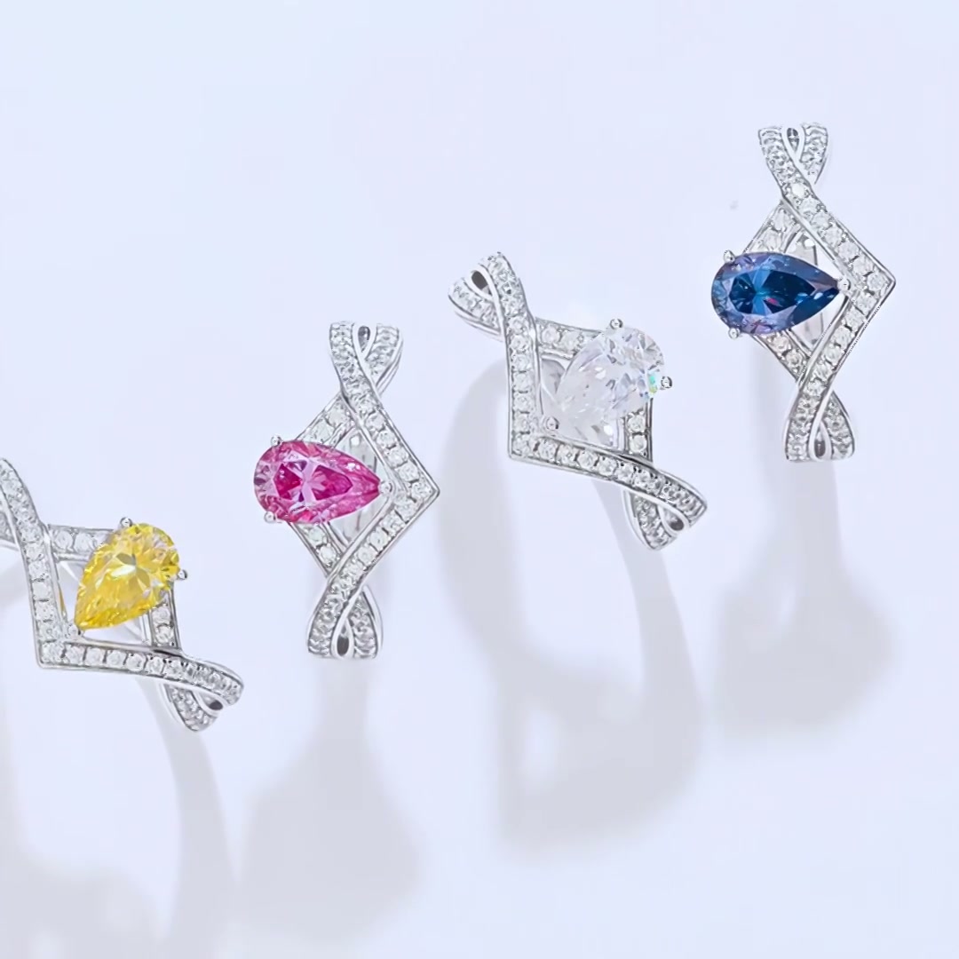 Vintage Crown Double Moissanite Ring | 1CT Pear Cut D Color product video thumbnail