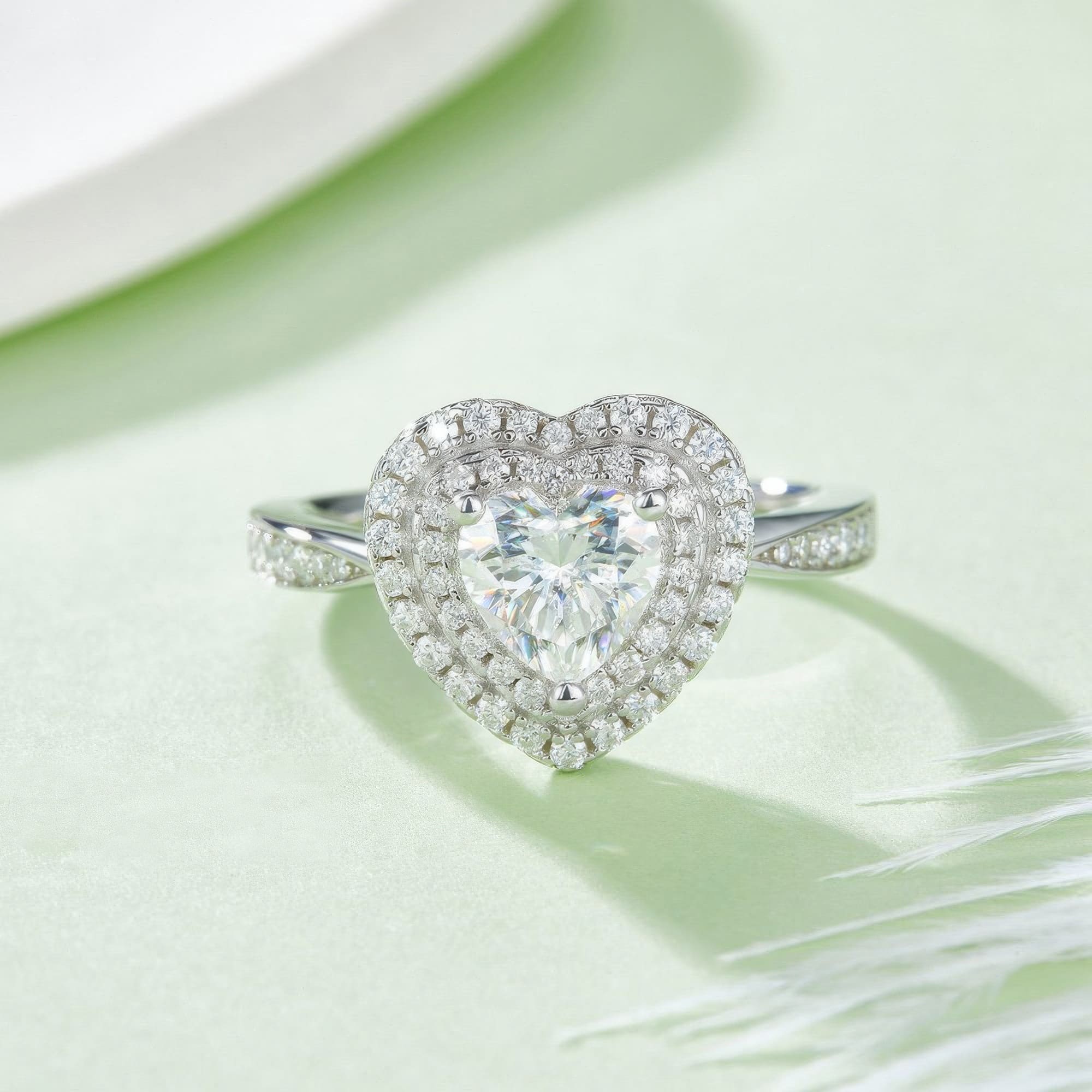Heart Shaped Moissanite Ring | 1CT D Color Pave Sterling - Image 3
