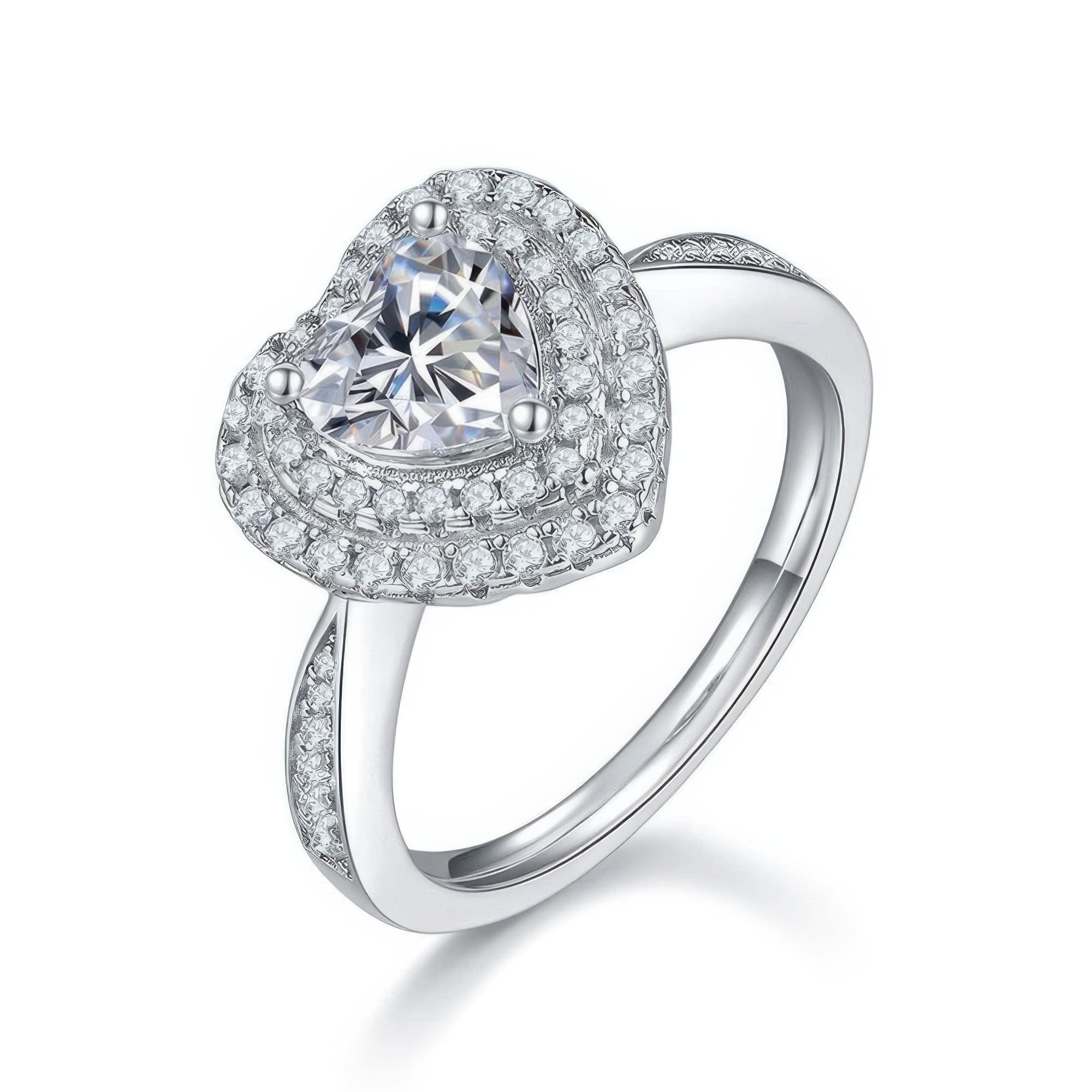 Heart Shaped Moissanite Ring | 1CT D Color Pave Sterling