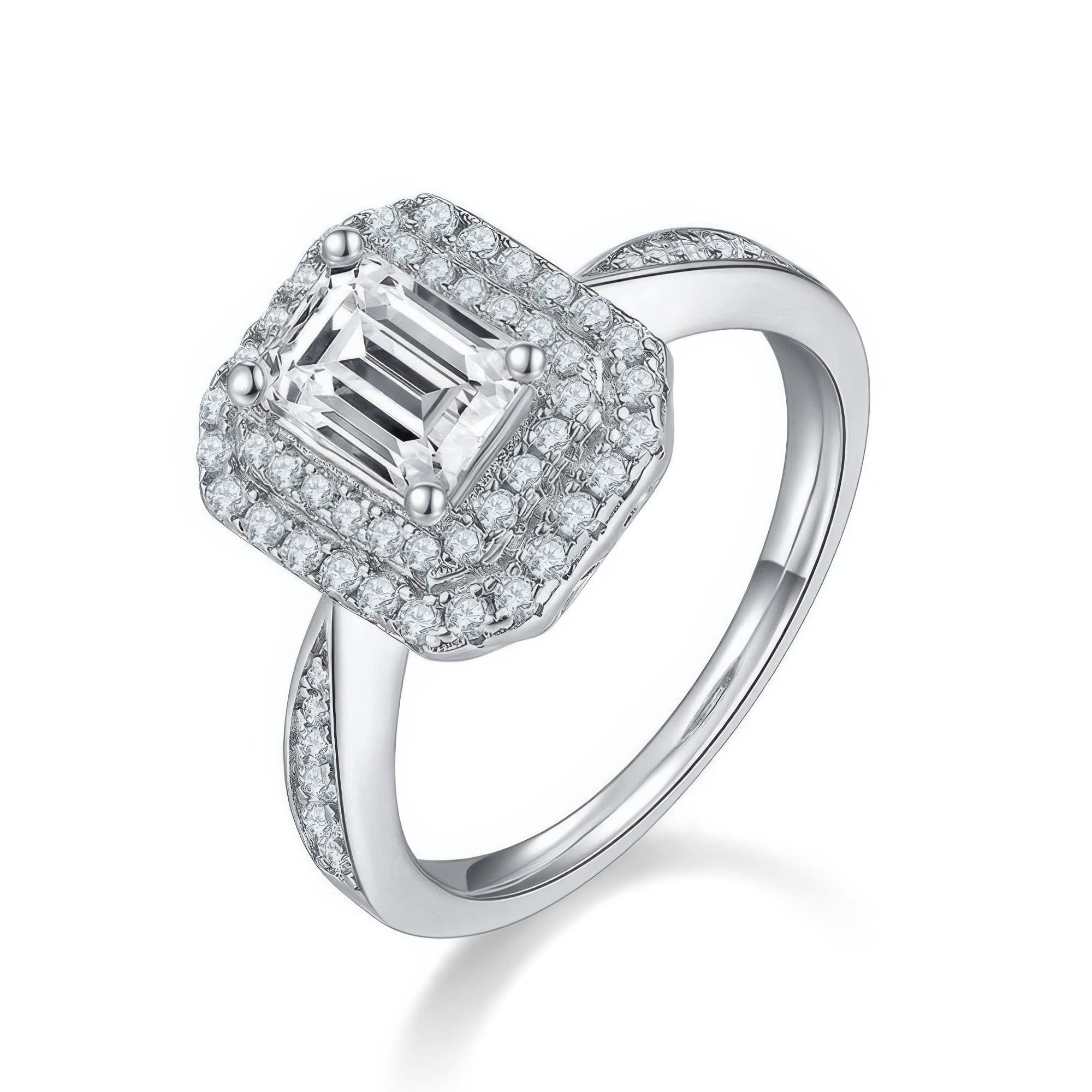 Modern Rectangular Moissanite Ring | Geometric 925 Silver Pave Setting