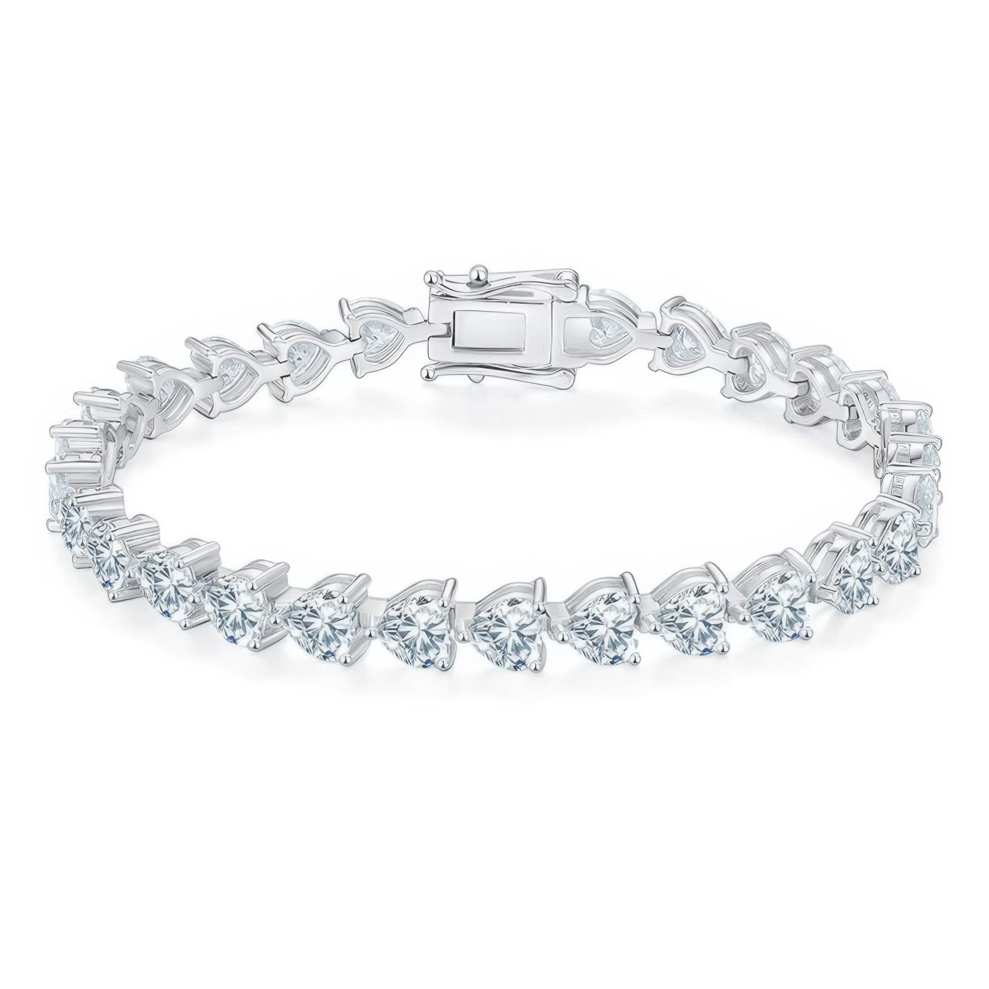 Heart Shaped Moissanite Tennis Bracelet | 925 Silver 18K White Gold Plated | 16-20cm
