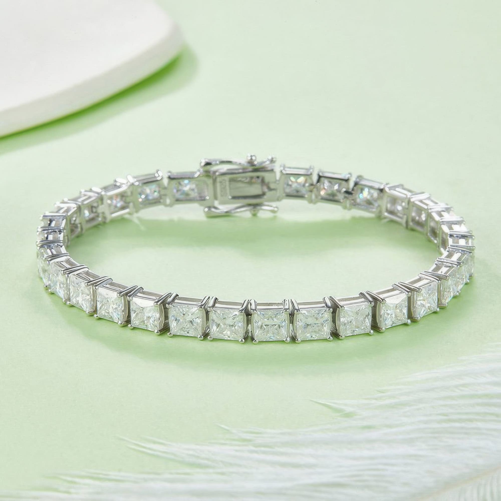 Square Moissanite Tennis Bracelet | 925 Silver White Gold Plated Pave Setting - alternate view