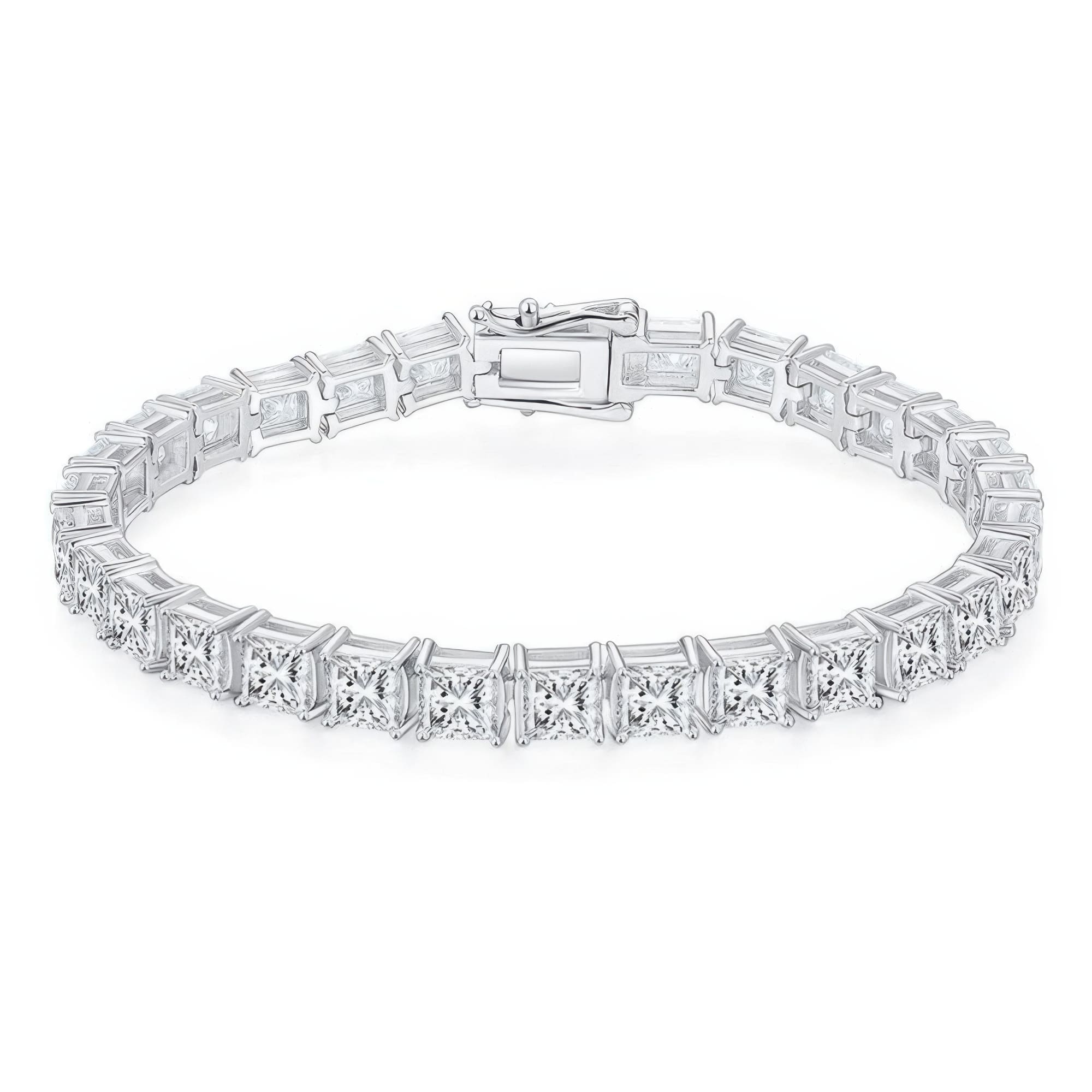 Square Moissanite Tennis Bracelet | 925 Silver White Gold Plated Pave Setting