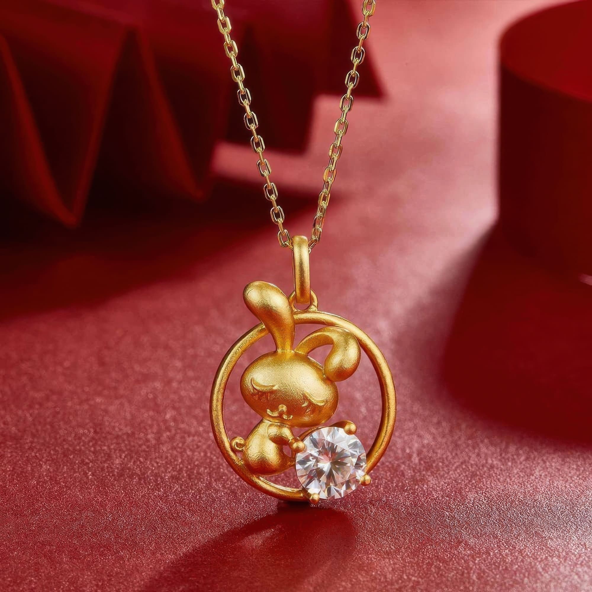 Chinese Zodiac Rabbit Moissanite Pendant | 22K Gold Plated 925 Silver | Lucky Charm - Image 2