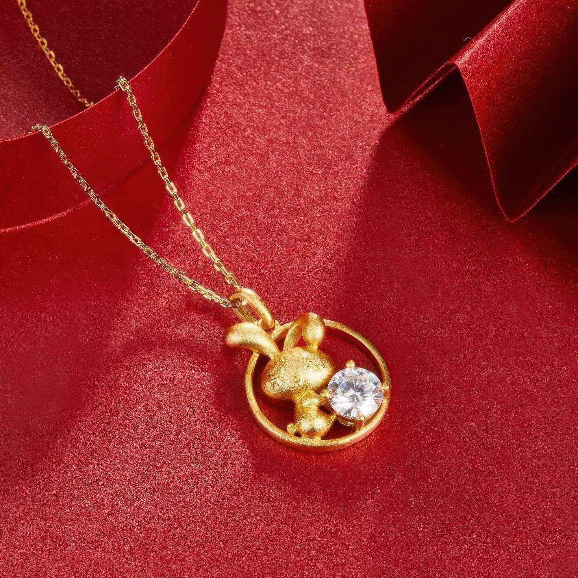 Chinese Zodiac Rabbit Moissanite Pendant | 22K Gold Plated 925 Silver | Lucky Charm - Image 3