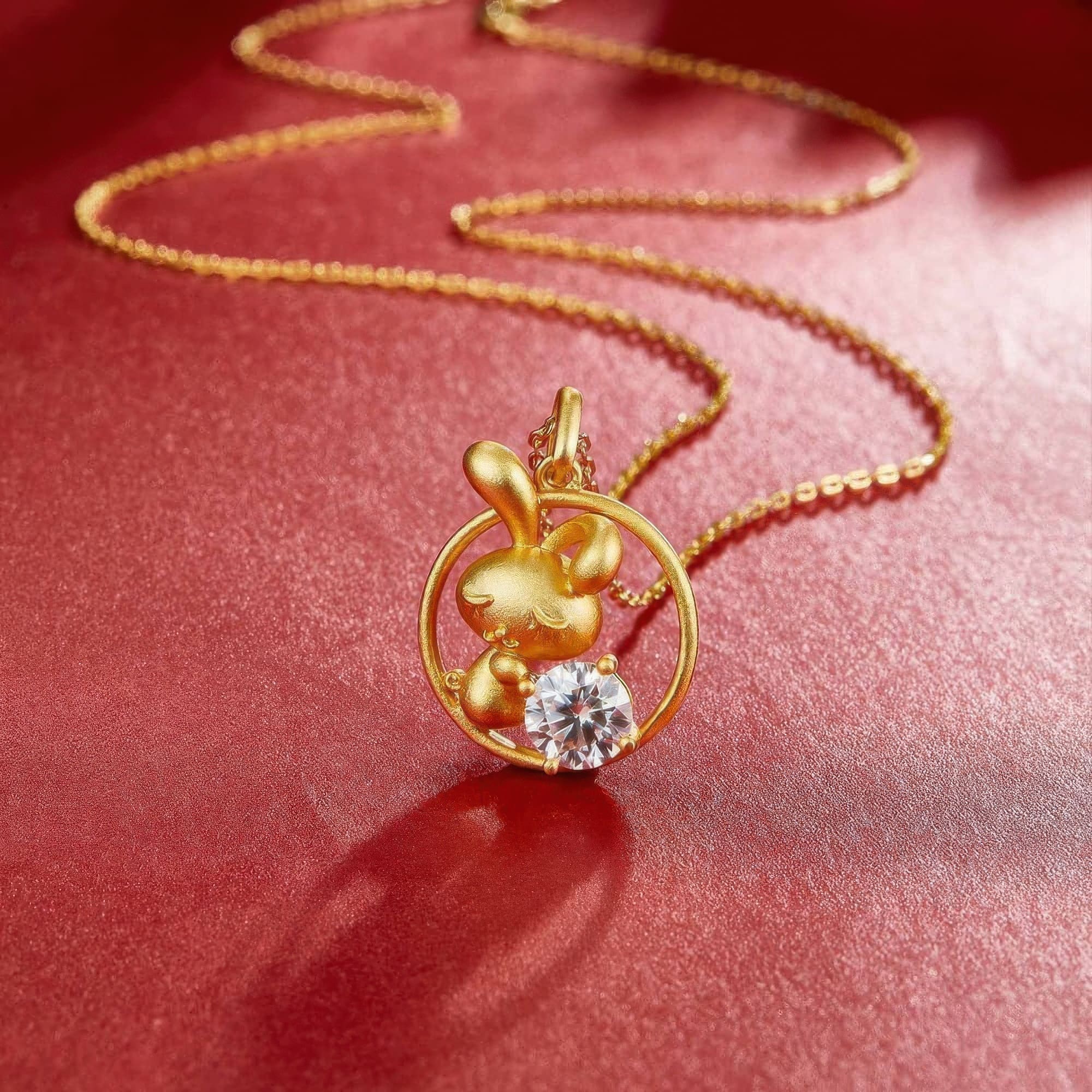 Chinese Zodiac Rabbit Moissanite Pendant | 22K Gold Plated 925 Silver | Lucky Charm - Image 4