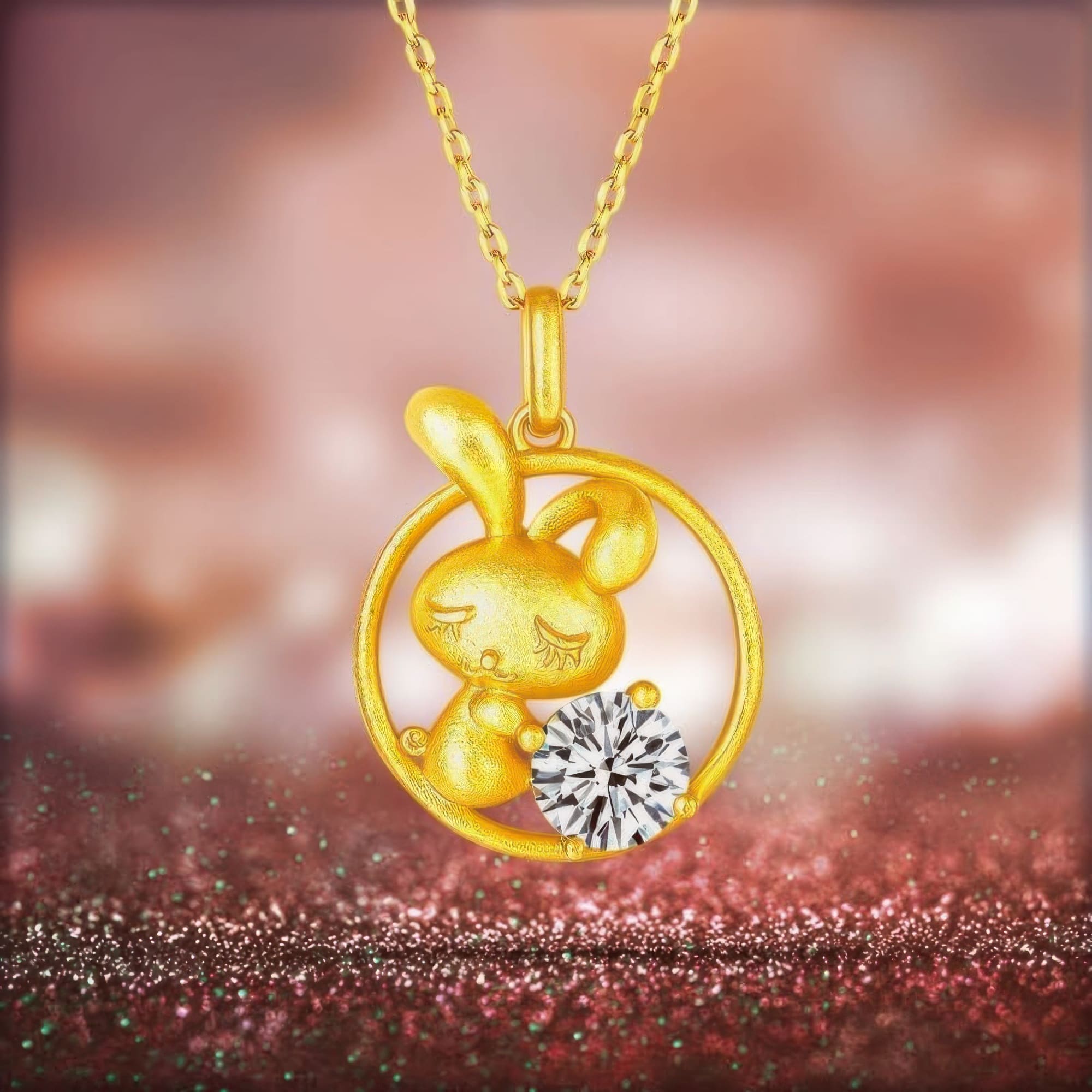 Chinese Zodiac Rabbit Moissanite Pendant | 22K Gold Plated 925 Silver | Lucky Charm - Image 5