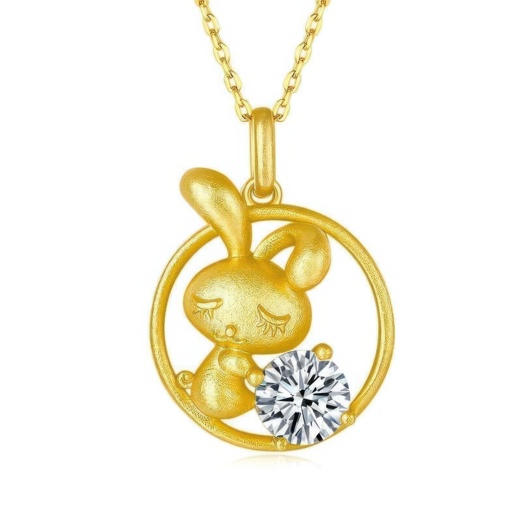 Chinese Zodiac Rabbit Moissanite Pendant | 22K Gold Plated 925 Silver | Lucky Charm