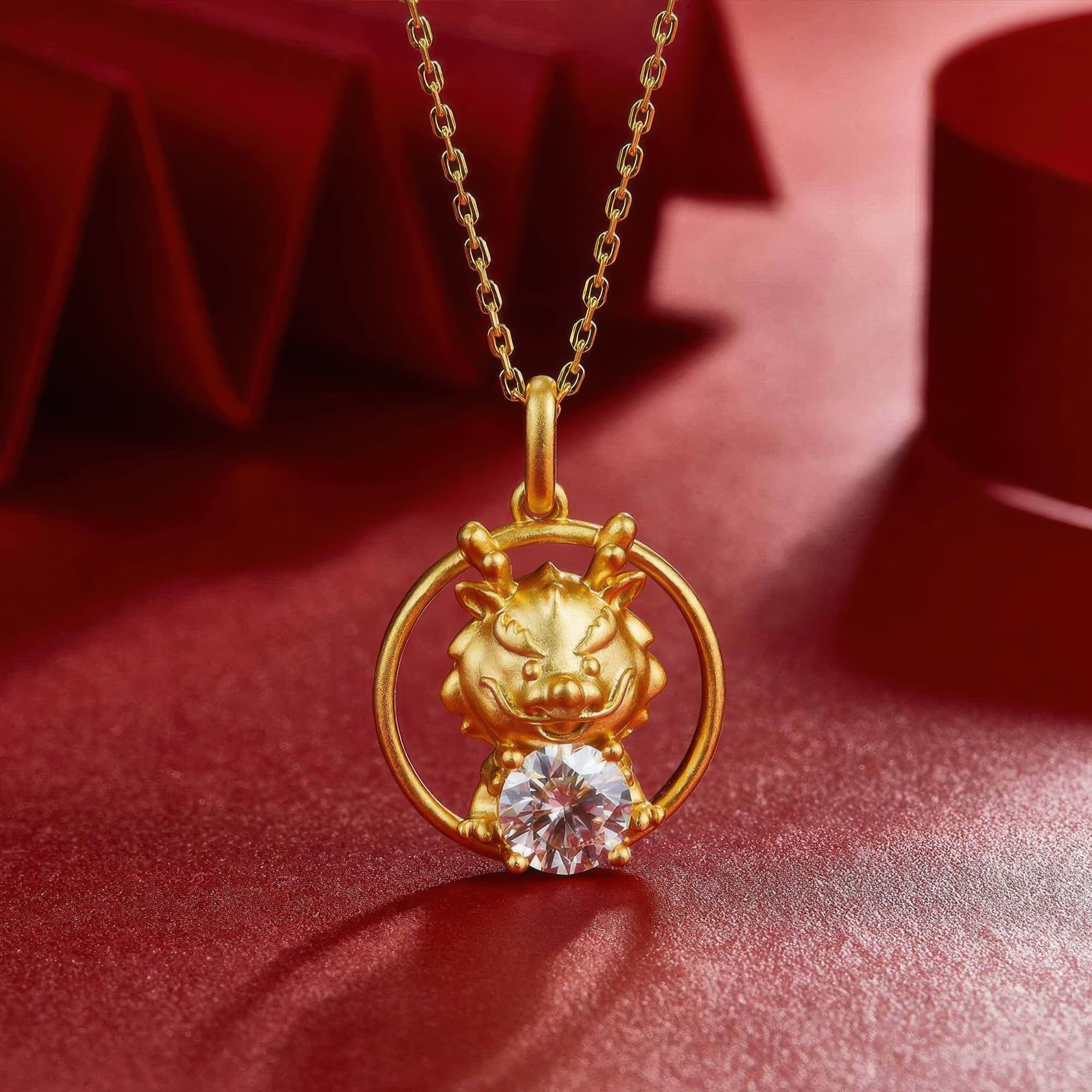 Chinese Zodiac Dragon Moissanite Necklace | 22K Gold Plated 925 Silver | Ancient Design Pendant - Image 3