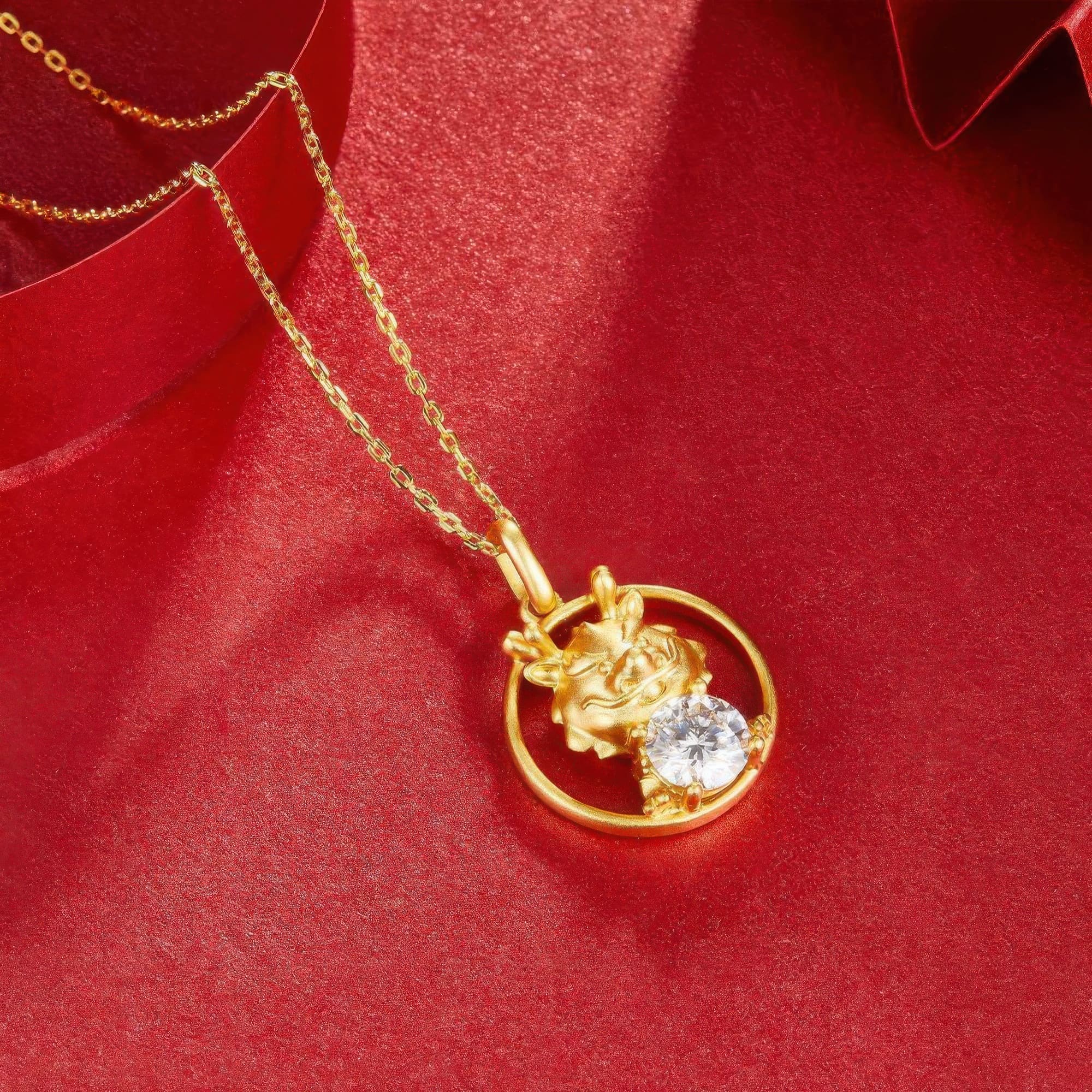 Chinese Zodiac Dragon Moissanite Necklace | 22K Gold Plated 925 Silver | Ancient Design Pendant - Image 4