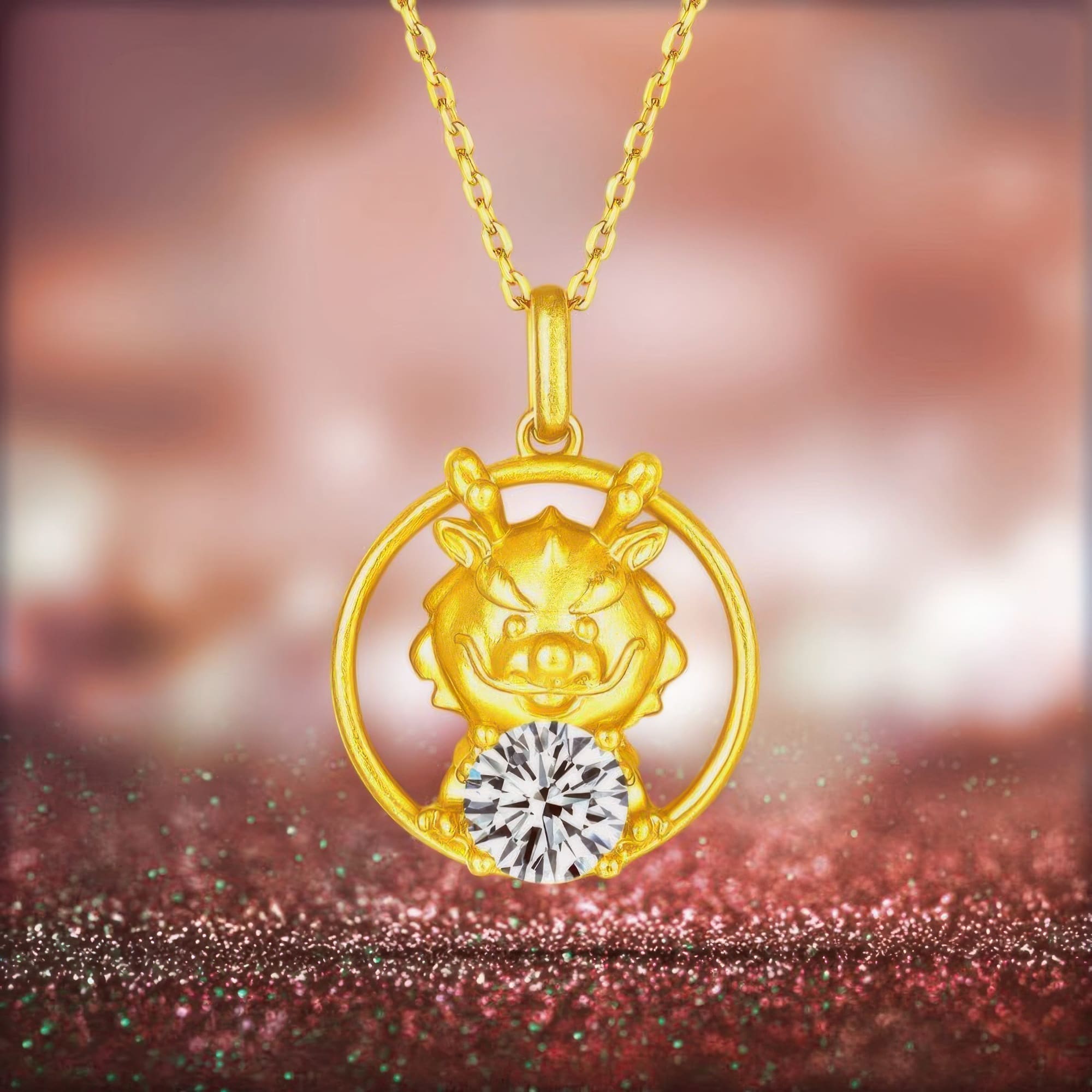 Chinese Zodiac Dragon Moissanite Necklace | 22K Gold Plated 925 Silver | Ancient Design Pendant - Image 5