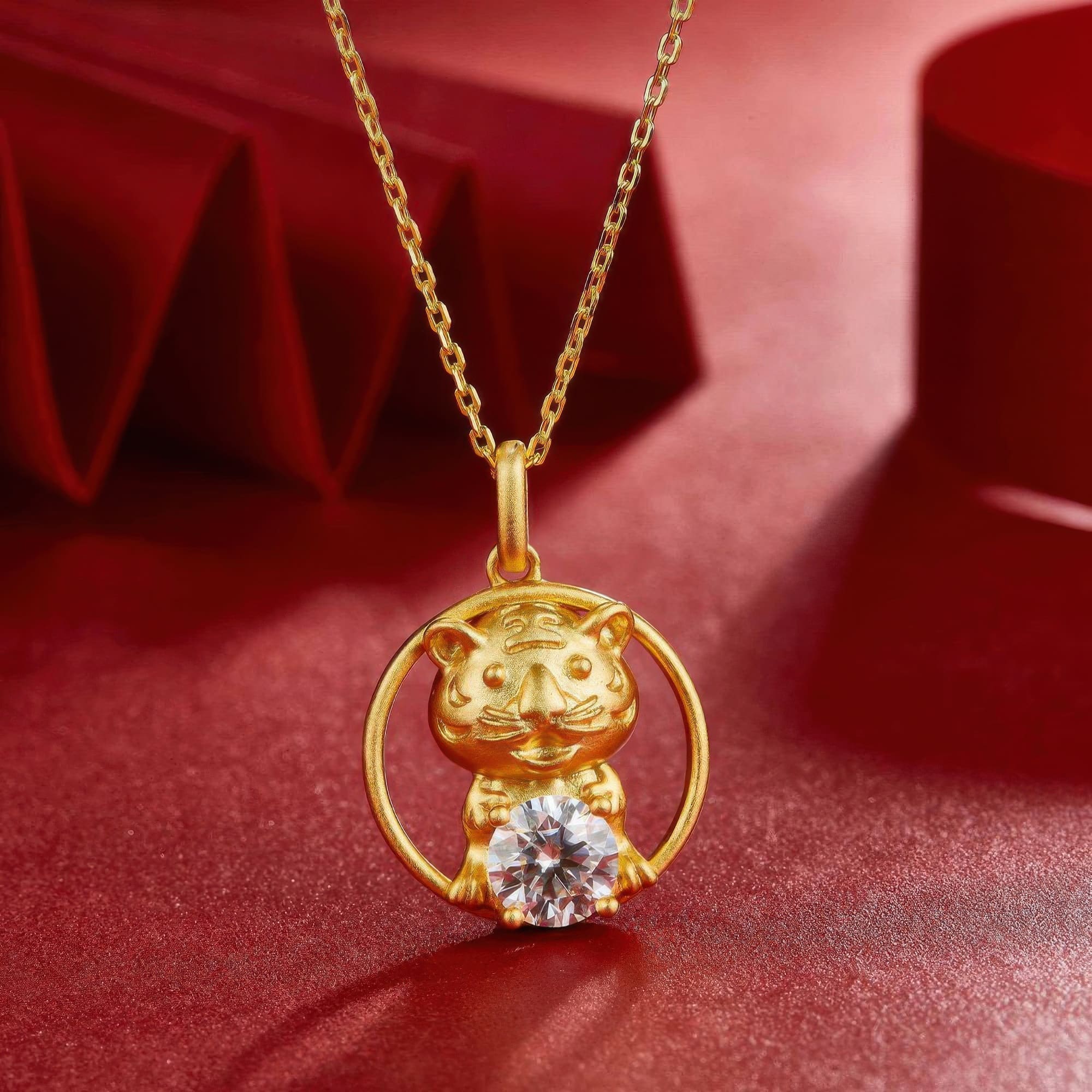 Chinese Zodiac Tiger Moissanite Pendant Necklace | 22K Gold Plated 925 Silver | Luxury Gift - Image 3