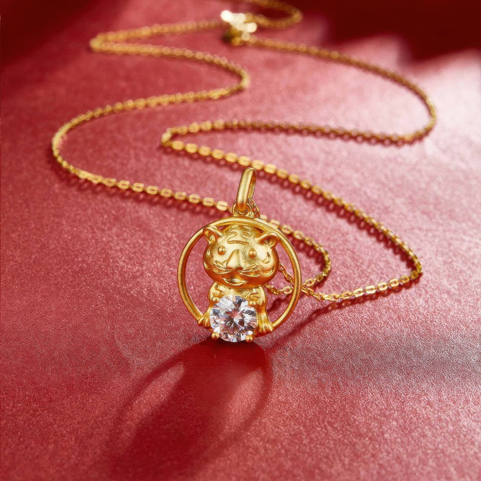 Chinese Zodiac Tiger Moissanite Pendant Necklace | 22K Gold Plated 925 Silver | Luxury Gift - Image 2