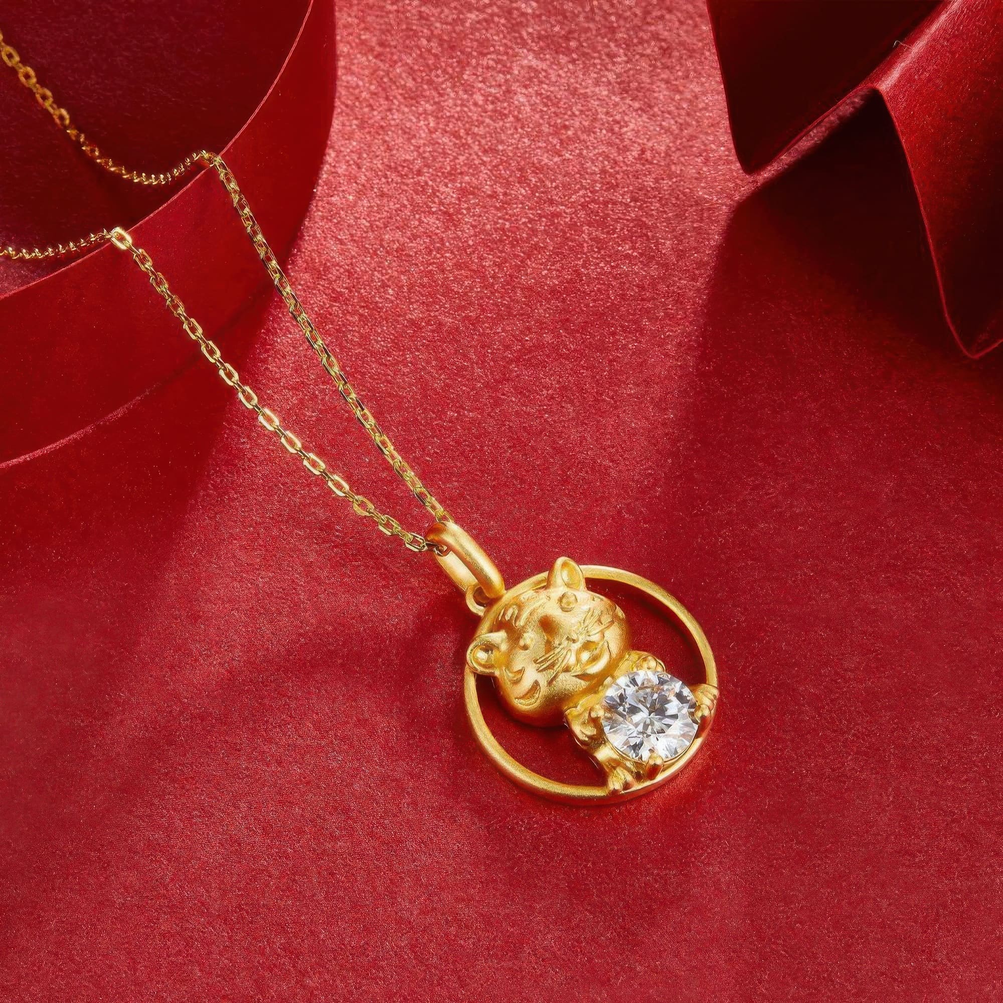 Chinese Zodiac Tiger Moissanite Pendant Necklace | 22K Gold Plated 925 Silver | Luxury Gift - Image 4